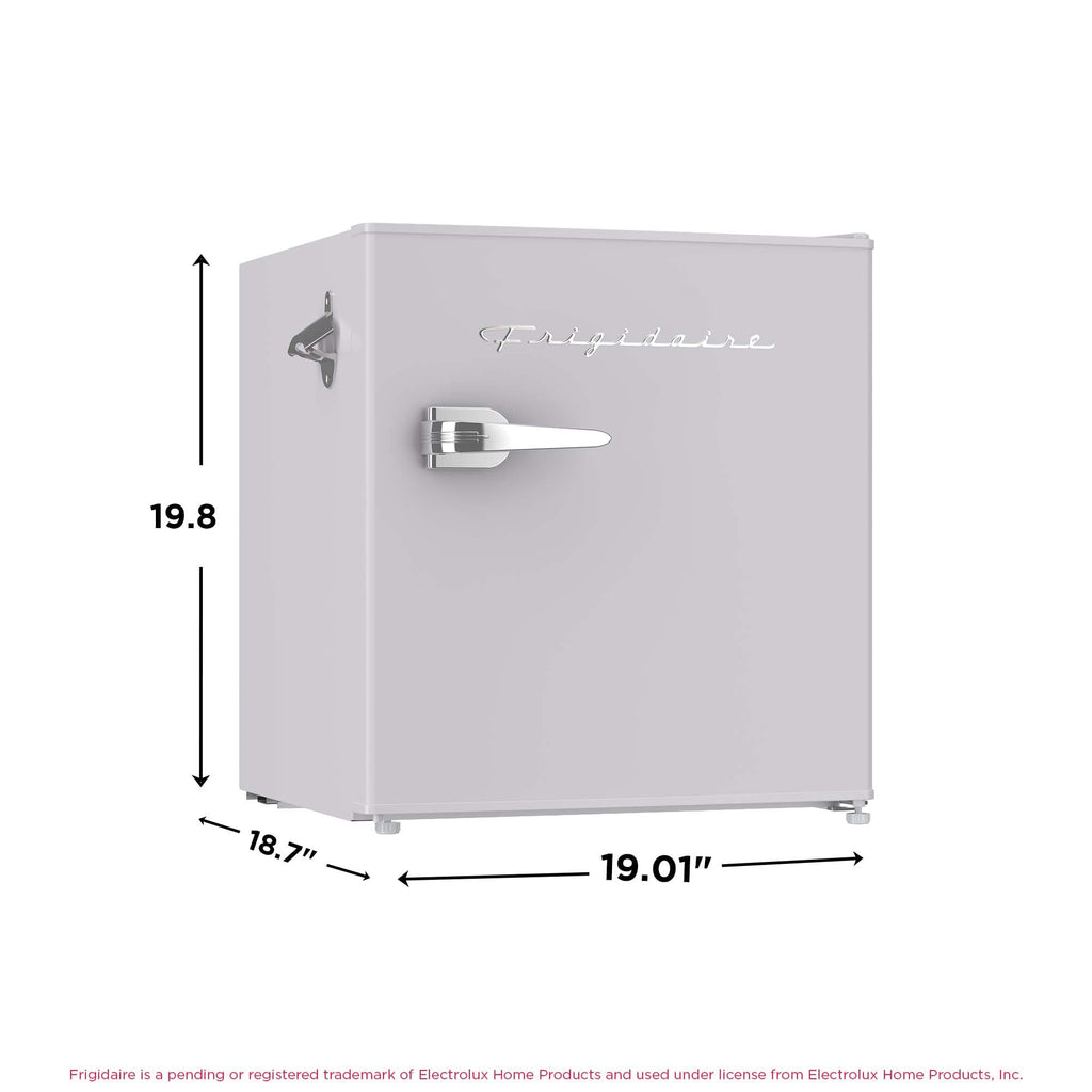 Frigidaire Retro Compact Fridge with Chiller, Countertop, Built-in Bottle Opener, Compact Refrigerator 1.6 cu ft, Mini Fridge for Office, Bedroom, Dorm Room or Cabin - 16" D x 18" W x 18.5" H (White)