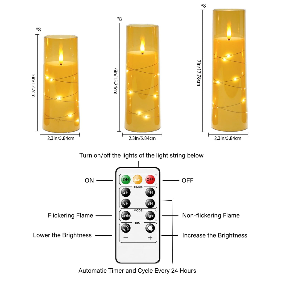 kakoya Flameless LED Candles with Timer 5 Pc Flickering Flameless Candles for Romantic Ambiance and Home Decoration Stable Acrylic Shell,with Embedded Star String，Battery Operated Candles（Grey）