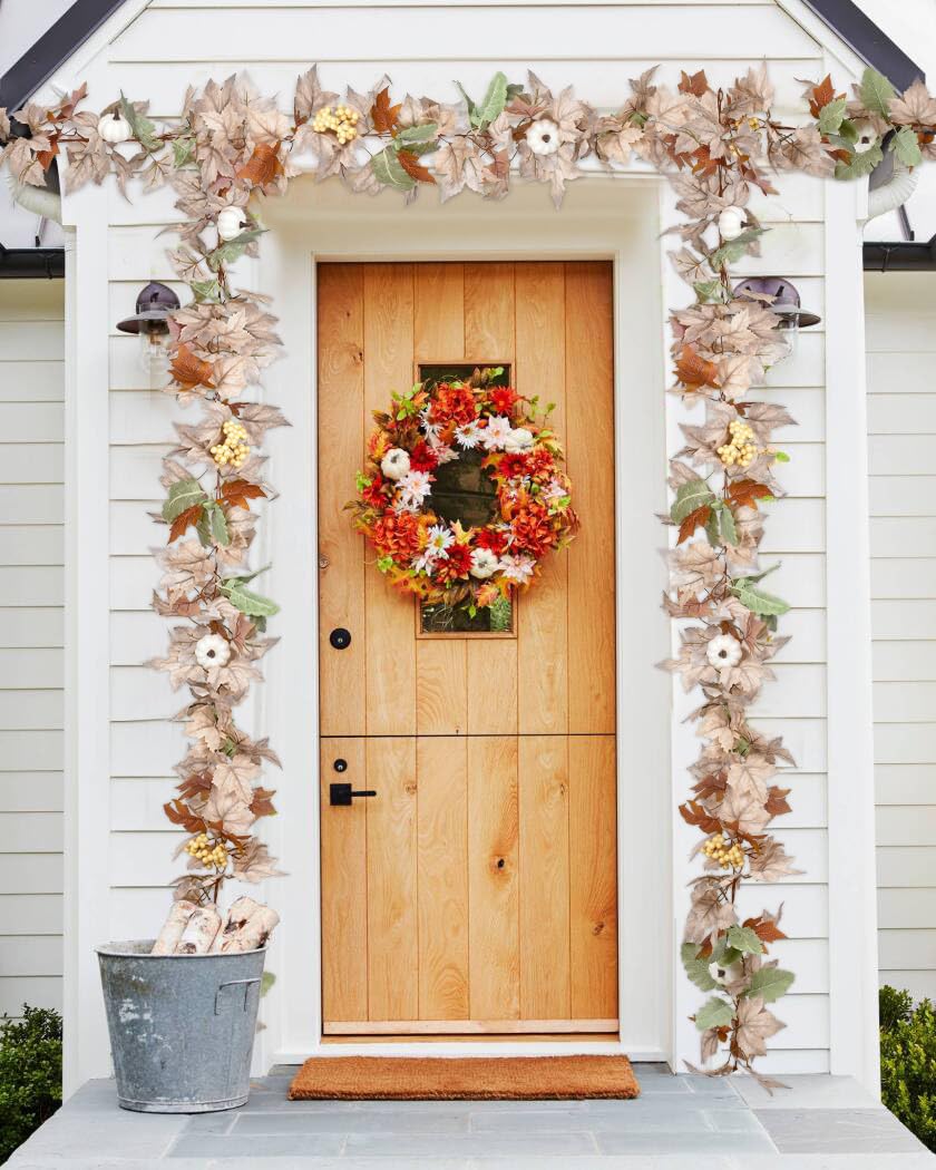 DearHouse 2 Pack Fall Garland Maple Leaf, 5.9Ft/Piece Hanging Vine Garland Artificial Autumn Foliage Garland Thanksgiving Decor for Home Wedding Fireplace Party Christmas (Green)