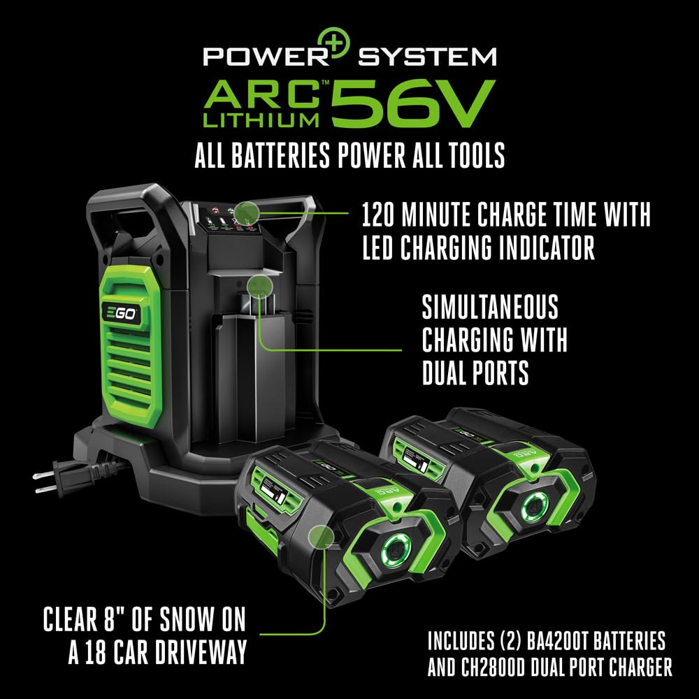 EGO Power+ 21" Electric Snow Blower, Gray/Black, Cordless Steel Auger, Includes (2) 56V 5.0Ah Batteries and Dual Port Charger, SNT2112