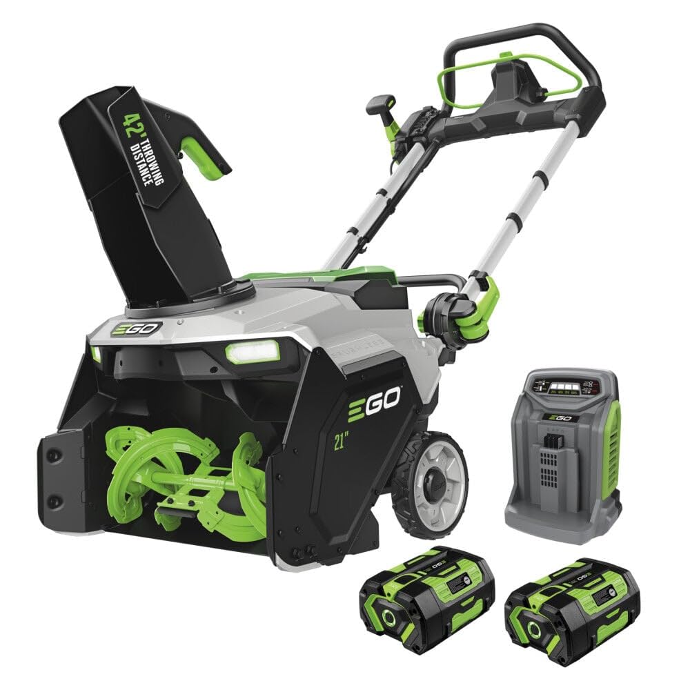 EGO Power+ 21" Electric Snow Blower, Gray/Black, Cordless Steel Auger, Includes (2) 56V 5.0Ah Batteries and Dual Port Charger, SNT2112