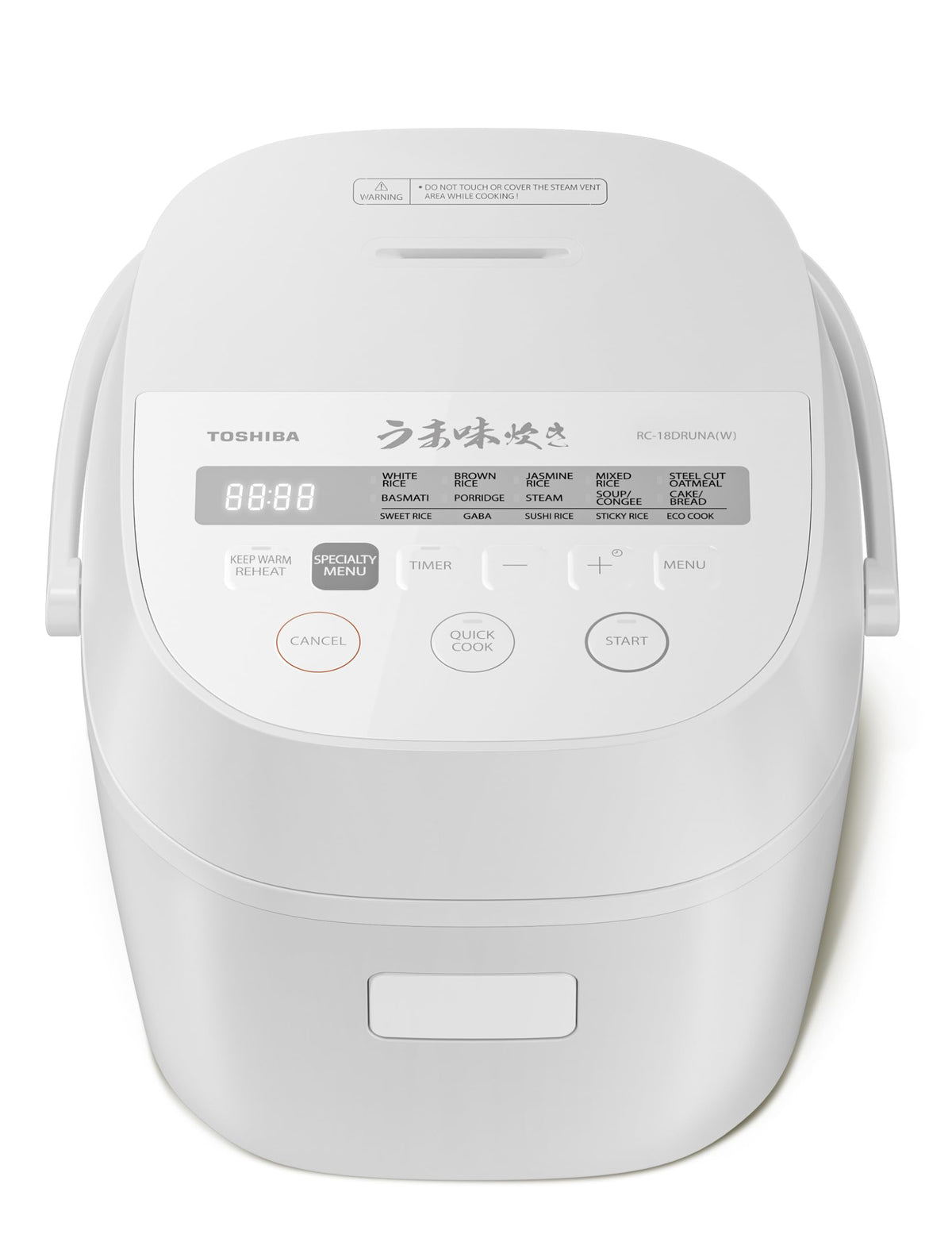 TOSHIBA OriginTaste Rice Cooker 5.5-Cup Uncooked, Fuzzy Logic, 15-in-1 Functions, Digital Display, Delay Timer, Keep Warm, Nonstick Inner Pot, White