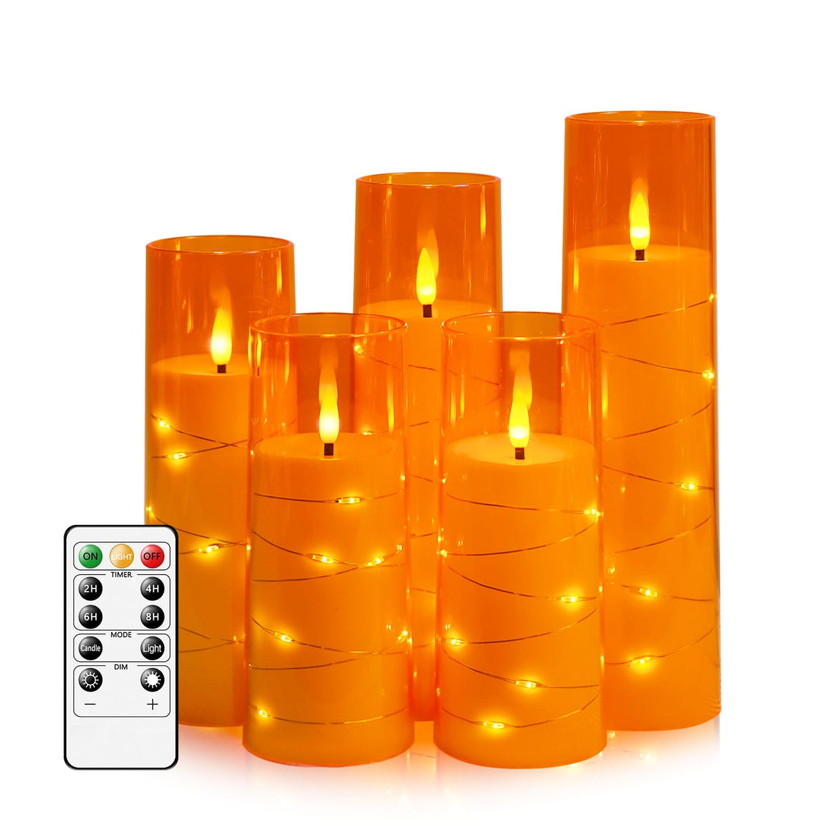 kakoya Flameless LED Candles with Timer 5 Pc Flickering Flameless Candles for Romantic Ambiance and Home Decoration Stable Acrylic Shell,with Embedded Star String，Battery Operated Candles（Grey）