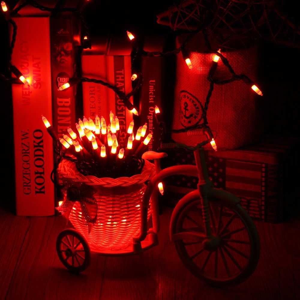 Brizled Orange Halloween Lights, 21.3ft 100-ct Incandescent Halloween String Lights Connectable, UL Certified Orange Light String, Black Wire Mini Light Set for Fall Season Holiday Thanksgiving Tree