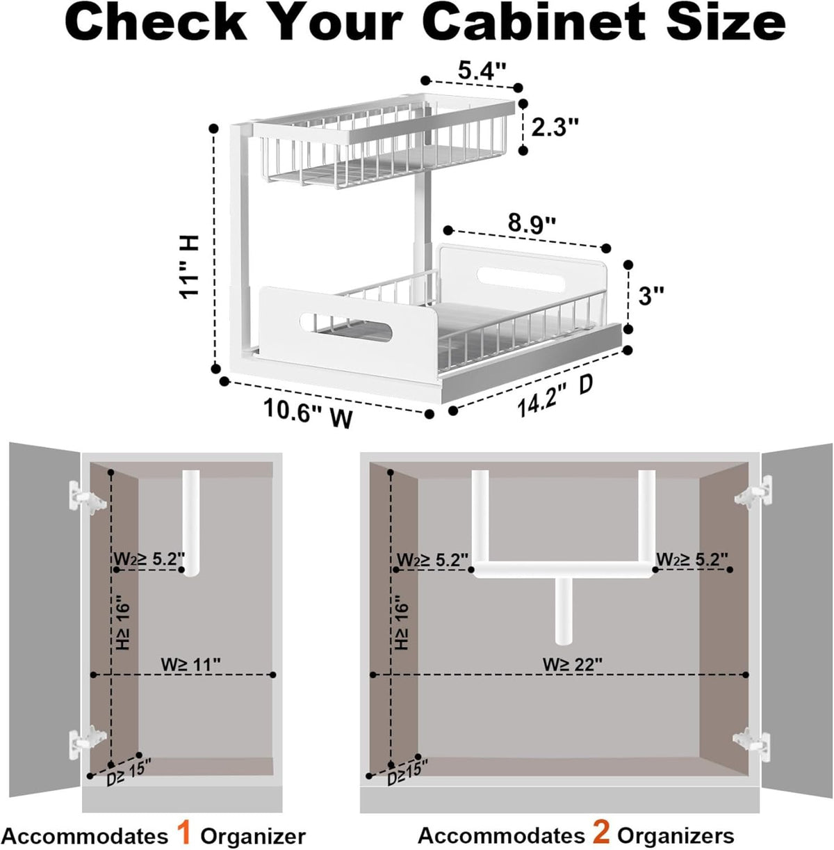 REALINN Under Sink Organizer, L-Shaped 2 Tier Pull Out Cabinet Organizer