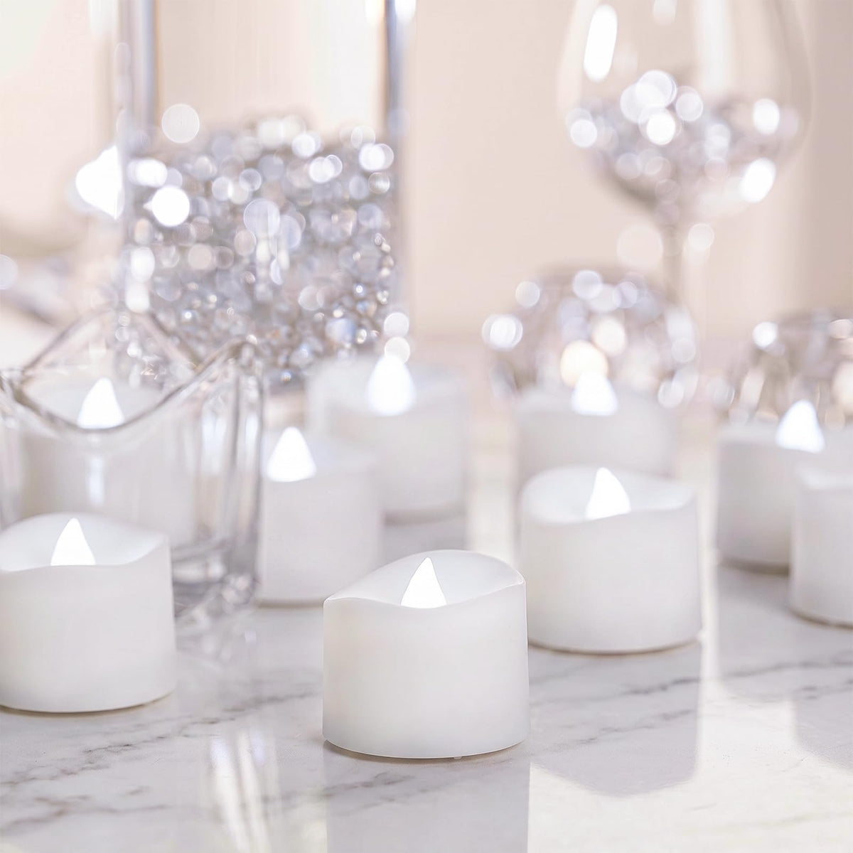 Homemory 24Pcs Flickering Flameless Candle Battery Operated, 200+Hours Fake Electric LED Tea Lights for Votive, Centerpiece Table Decorations, Wedding, Aniversary, Halloween, Christmas