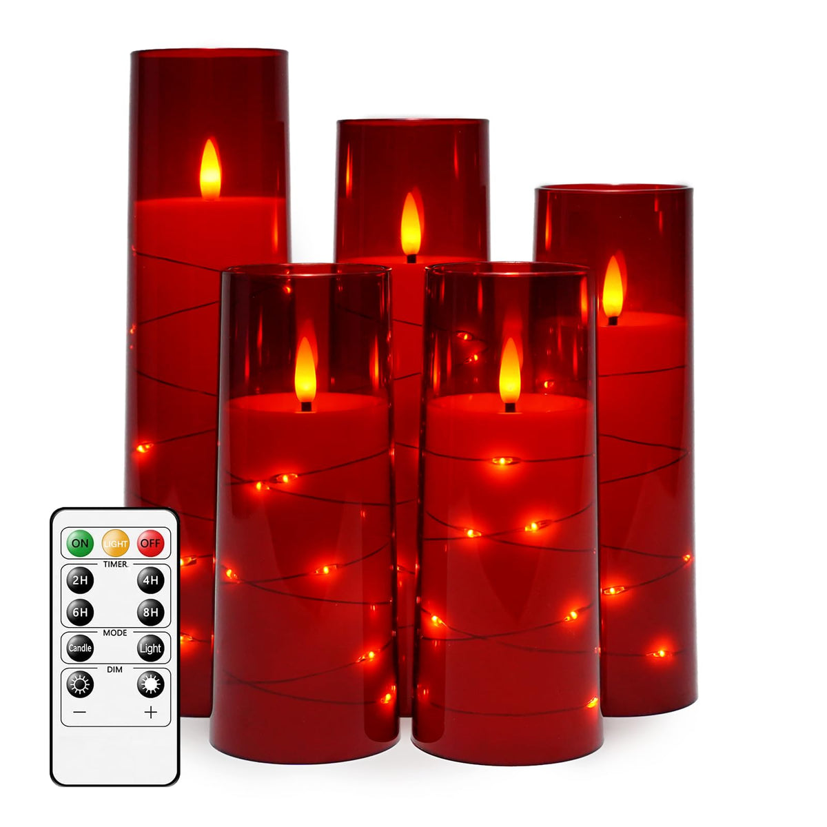 kakoya Flameless LED Candles with Timer 5 Pc Flickering Flameless Candles for Romantic Ambiance and Home Decoration Stable Acrylic Shell,with Embedded Star String，Battery Operated Candles（Grey）