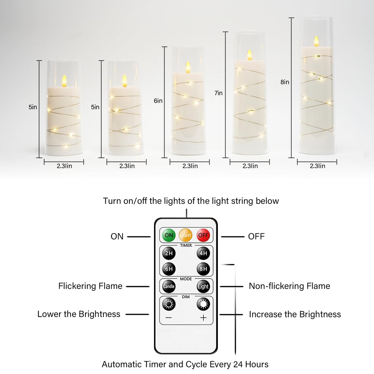 kakoya Flameless LED Candles with Timer 5 Pc Flickering Flameless Candles for Romantic Ambiance and Home Decoration Stable Acrylic Shell,with Embedded Star String，Battery Operated Candles（Grey）