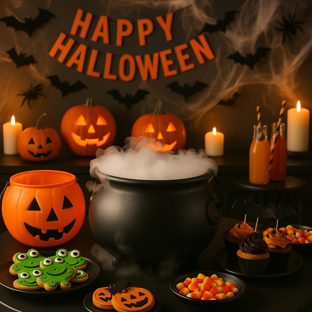GiftExpress 8" Black Cauldron Bucket – Halloween Candy Bowl, Trick or Treat, St. Patrick's Pot of Gold Decor, Witch Kettle for Party Supplies