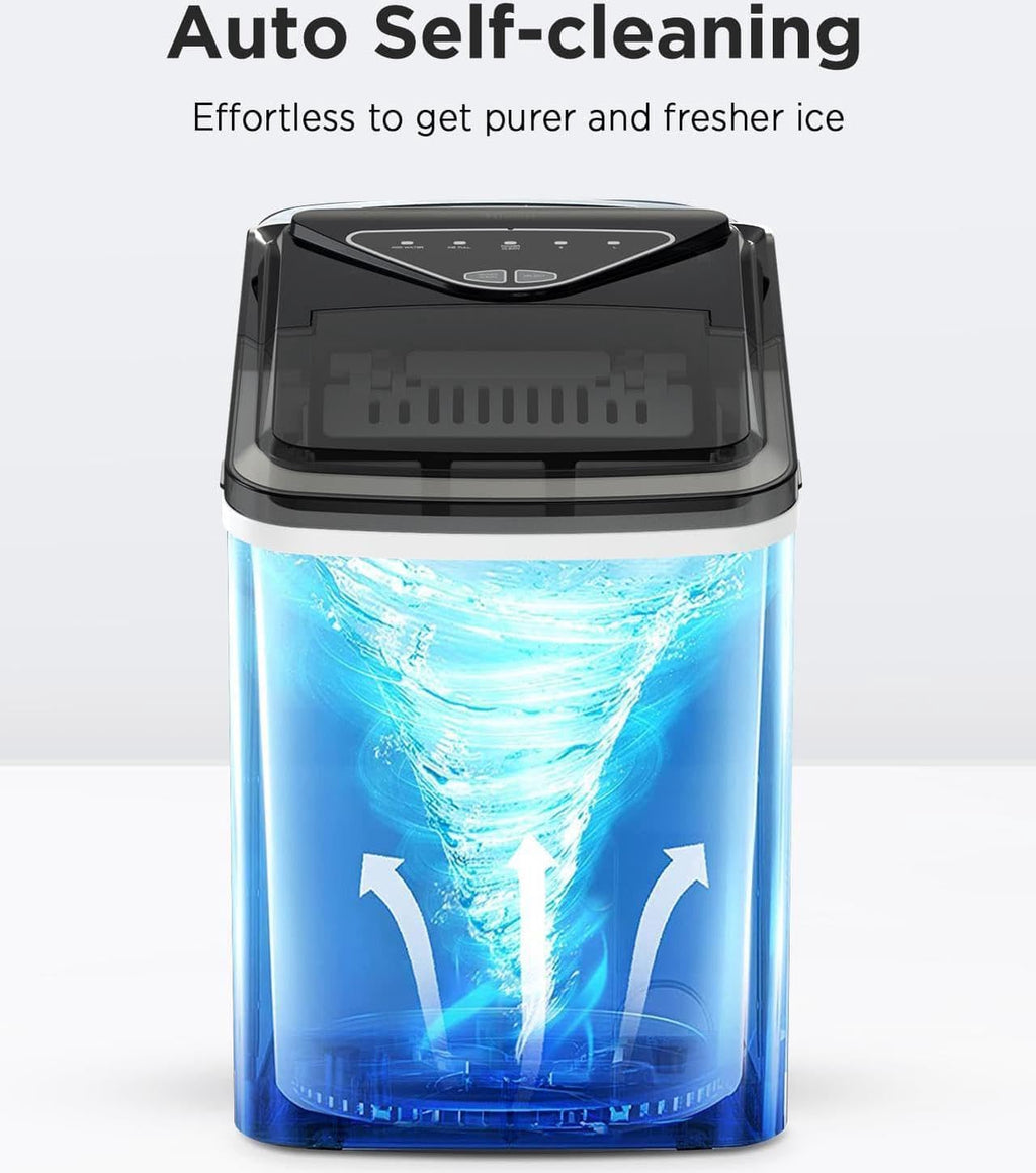 Silonn Ice Maker Countertop, Portable Ice Machine with Carry Handle, Self-Cleaning Ice Makers with Basket and Scoop, 9 Cubes in 6 Mins, 26 lbs per Day, Ideal for Home, Kitchen, Camping, RV