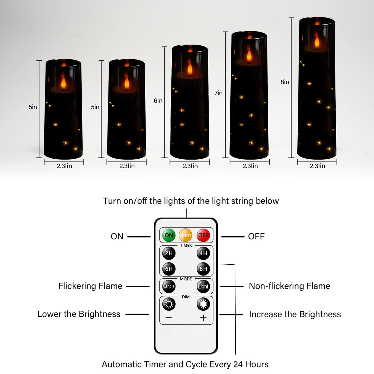 kakoya Flameless LED Candles with Timer 5 Pc Flickering Flameless Candles for Romantic Ambiance and Home Decoration Stable Acrylic Shell,with Embedded Star String，Battery Operated Candles（Grey）