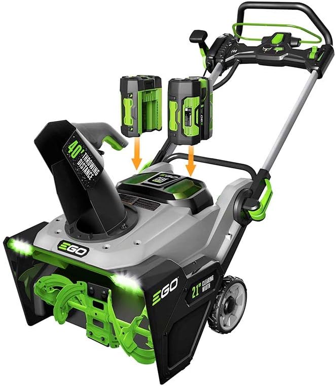 EGO Power+ 21" Electric Snow Blower, Gray/Black, Cordless Steel Auger, Includes (2) 56V 5.0Ah Batteries and Dual Port Charger, SNT2112