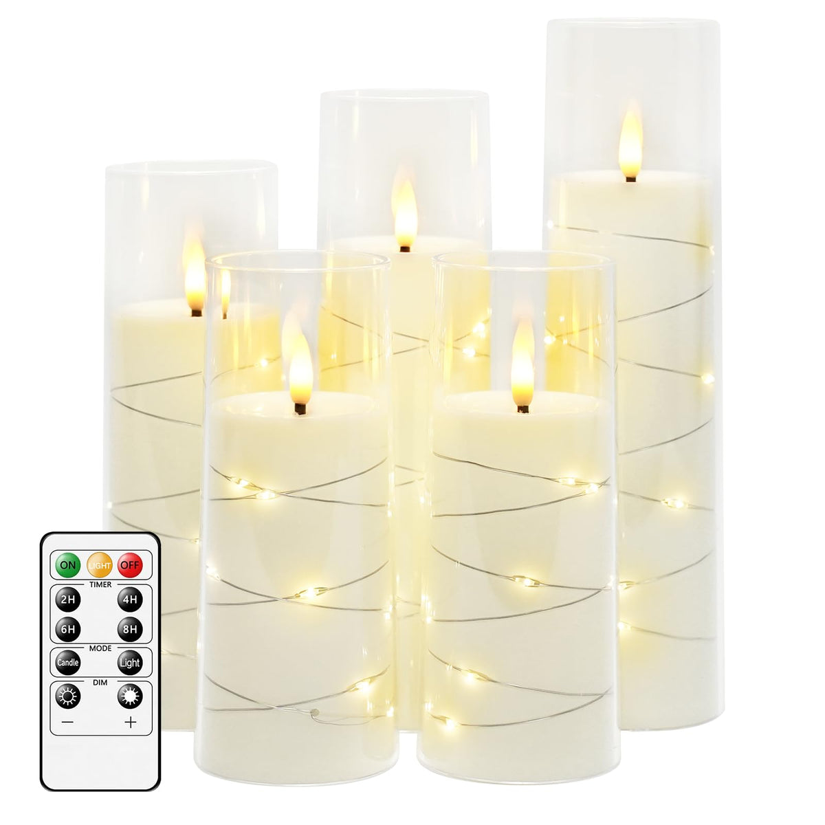 kakoya Flameless LED Candles with Timer 5 Pc Flickering Flameless Candles for Romantic Ambiance and Home Decoration Stable Acrylic Shell,with Embedded Star String，Battery Operated Candles（Grey）