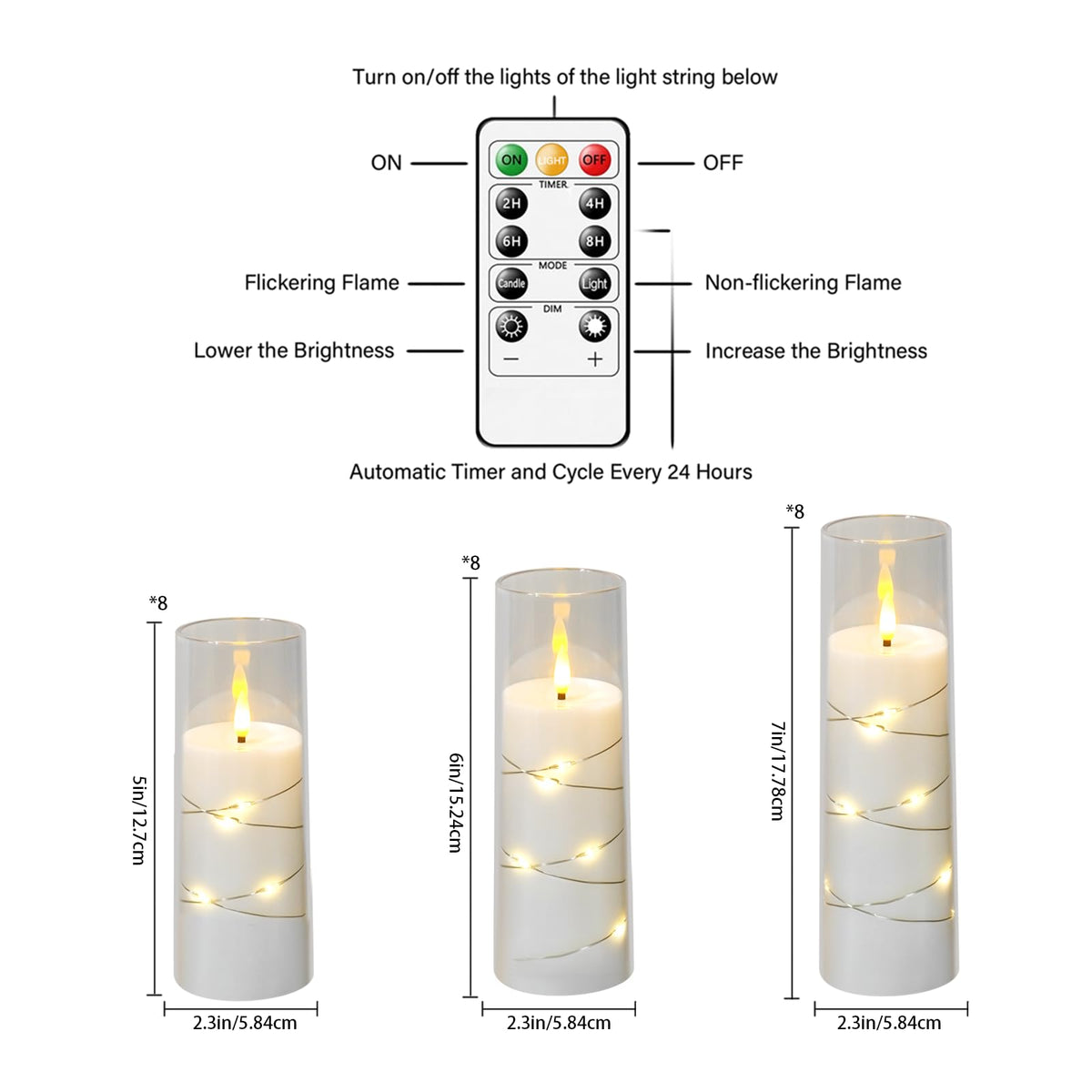 kakoya Flameless LED Candles with Timer 5 Pc Flickering Flameless Candles for Romantic Ambiance and Home Decoration Stable Acrylic Shell,with Embedded Star String，Battery Operated Candles（Grey）
