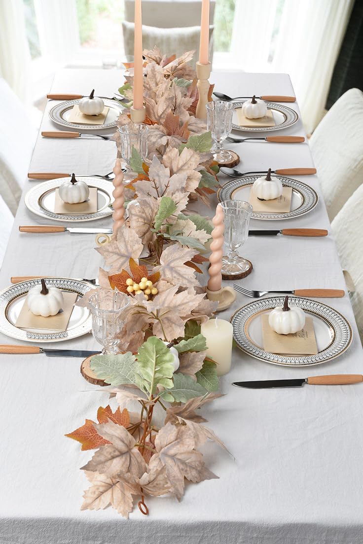 DearHouse 2 Pack Fall Garland Maple Leaf, 5.9Ft/Piece Hanging Vine Garland Artificial Autumn Foliage Garland Thanksgiving Decor for Home Wedding Fireplace Party Christmas (Green)