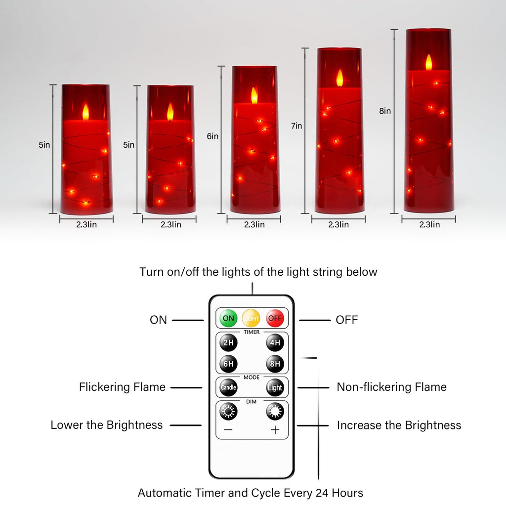 kakoya Flameless LED Candles with Timer 5 Pc Flickering Flameless Candles for Romantic Ambiance and Home Decoration Stable Acrylic Shell,with Embedded Star String，Battery Operated Candles（Grey）