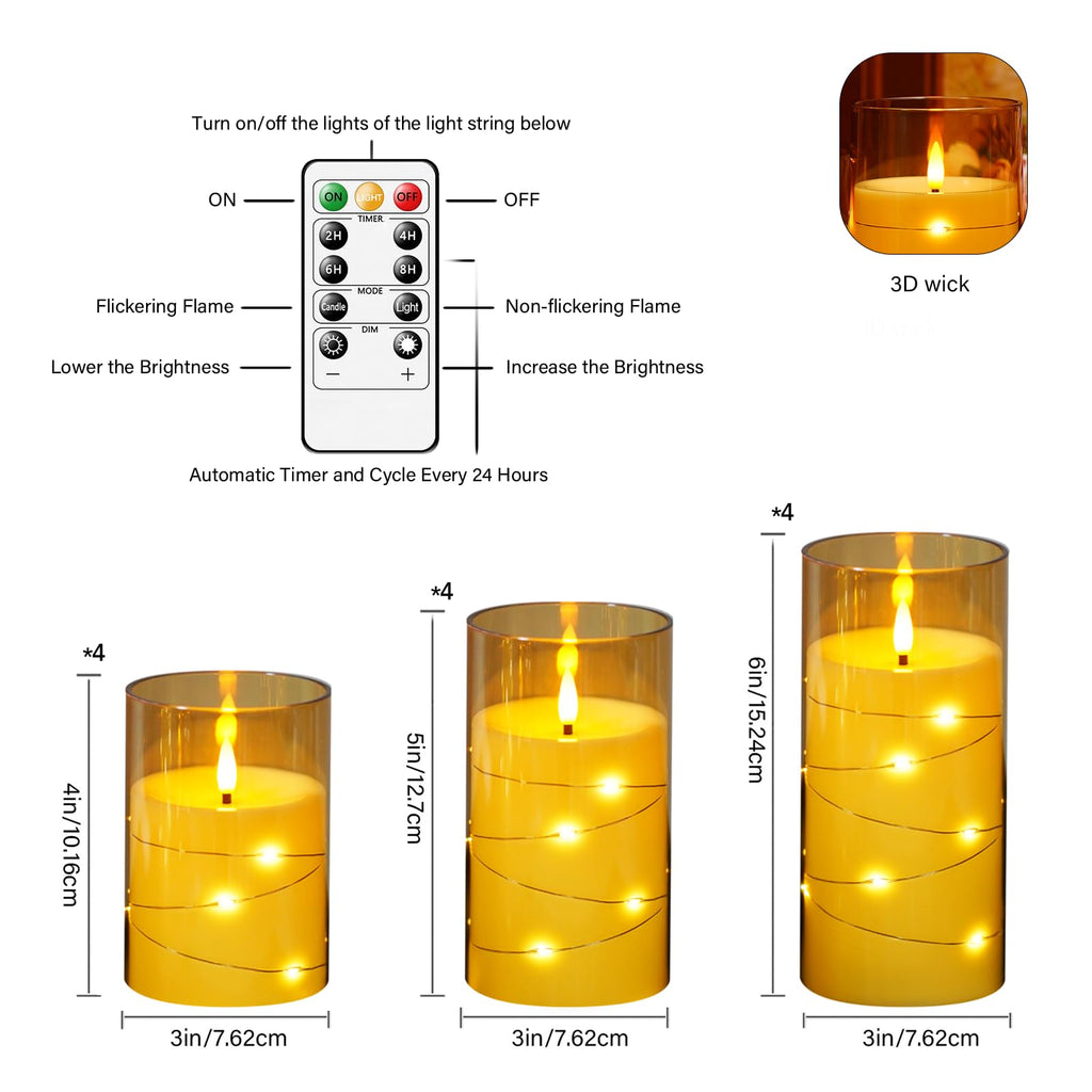 kakoya Flameless LED Candles with Timer 5 Pc Flickering Flameless Candles for Romantic Ambiance and Home Decoration Stable Acrylic Shell,with Embedded Star String，Battery Operated Candles（Grey）
