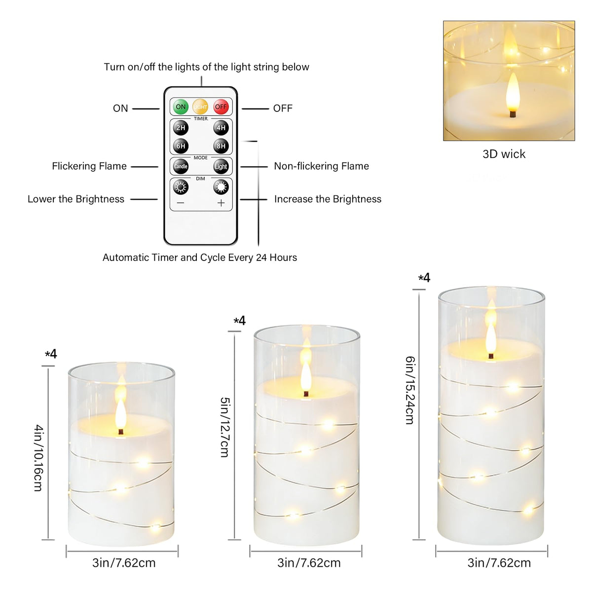 kakoya Flameless LED Candles with Timer 5 Pc Flickering Flameless Candles for Romantic Ambiance and Home Decoration Stable Acrylic Shell,with Embedded Star String，Battery Operated Candles（Grey）
