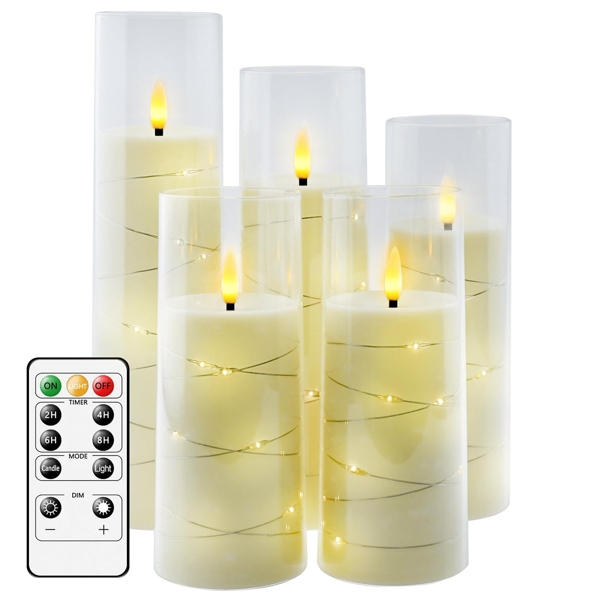 kakoya Flameless LED Candles with Timer 5 Pc Flickering Flameless Candles for Romantic Ambiance and Home Decoration Stable Acrylic Shell,with Embedded Star String，Battery Operated Candles（Grey）