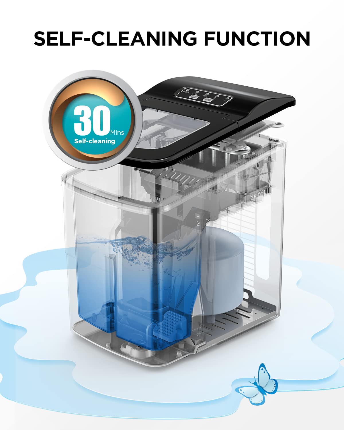 Silonn Ice Maker Countertop, Portable Ice Machine with Carry Handle, Self-Cleaning Ice Makers with Basket and Scoop, 9 Cubes in 6 Mins, 26 lbs per Day, Ideal for Home, Kitchen, Camping, RV