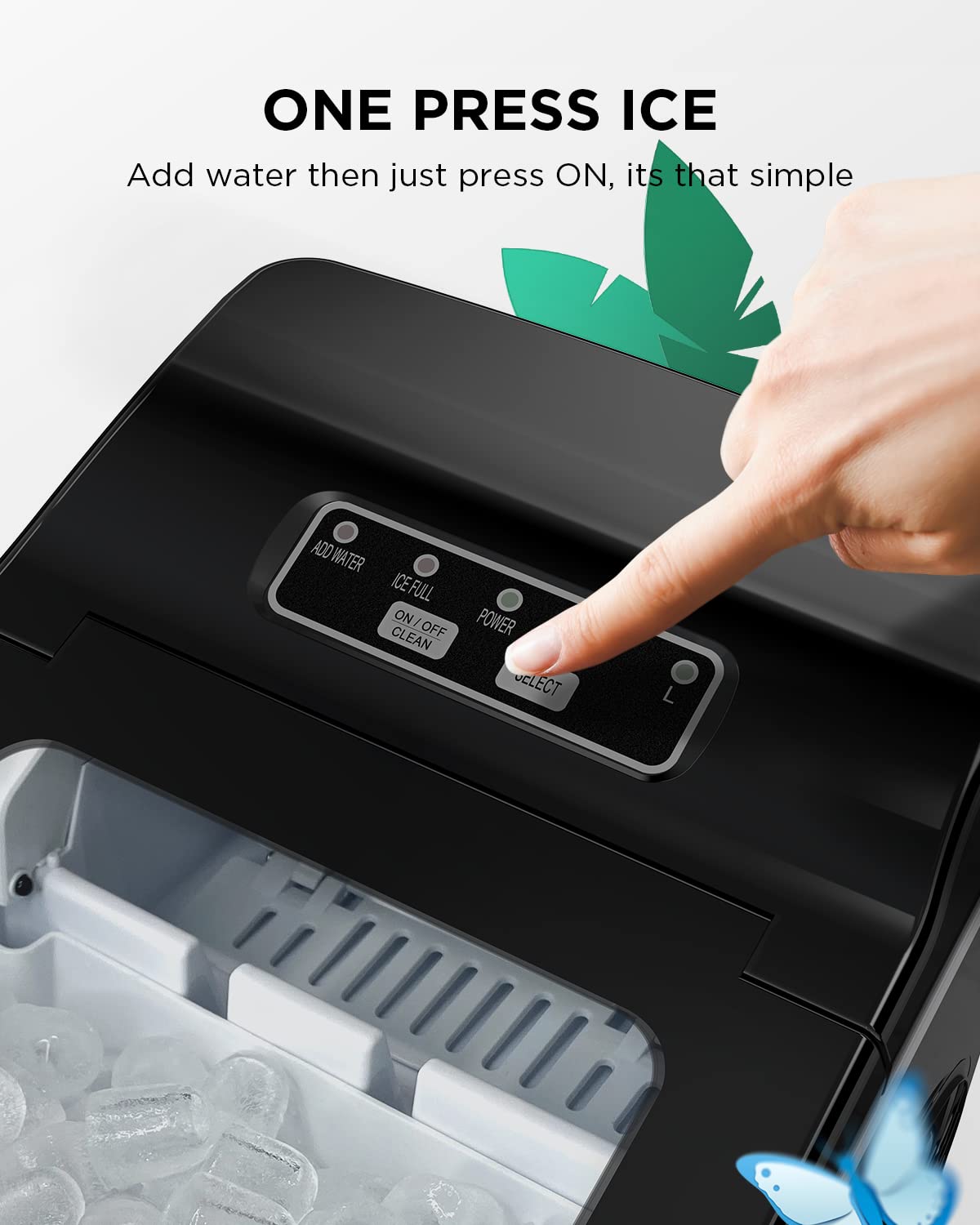 Silonn Ice Maker Countertop, Portable Ice Machine with Carry Handle, Self-Cleaning Ice Makers with Basket and Scoop, 9 Cubes in 6 Mins, 26 lbs per Day, Ideal for Home, Kitchen, Camping, RV