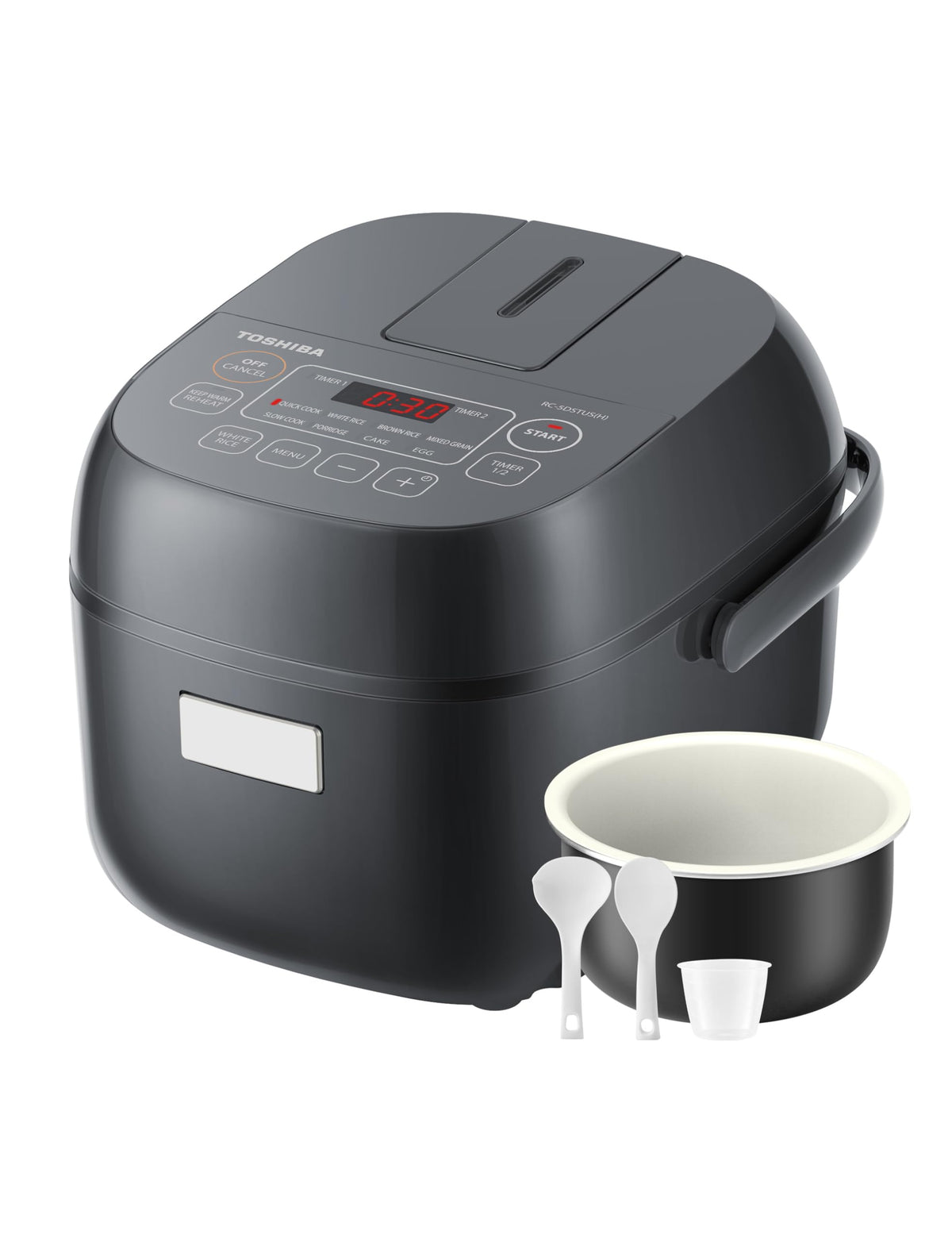 Toshiba Mini Rice Cooker, 3 Cups Uncooked, for 1-3 People, Steamer and Warmer, Fuzzy Logic, One-Touch Cooking, 24-Hour Delay Timer, Auto Keep Warm, White