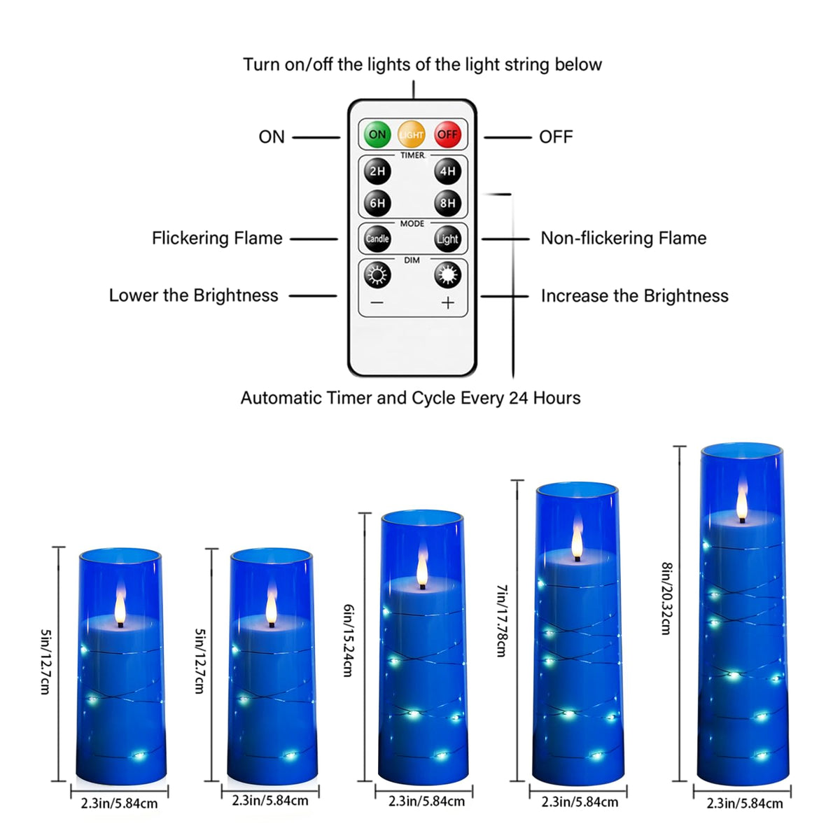 kakoya Flameless LED Candles with Timer 5 Pc Flickering Flameless Candles for Romantic Ambiance and Home Decoration Stable Acrylic Shell,with Embedded Star String，Battery Operated Candles（Grey）