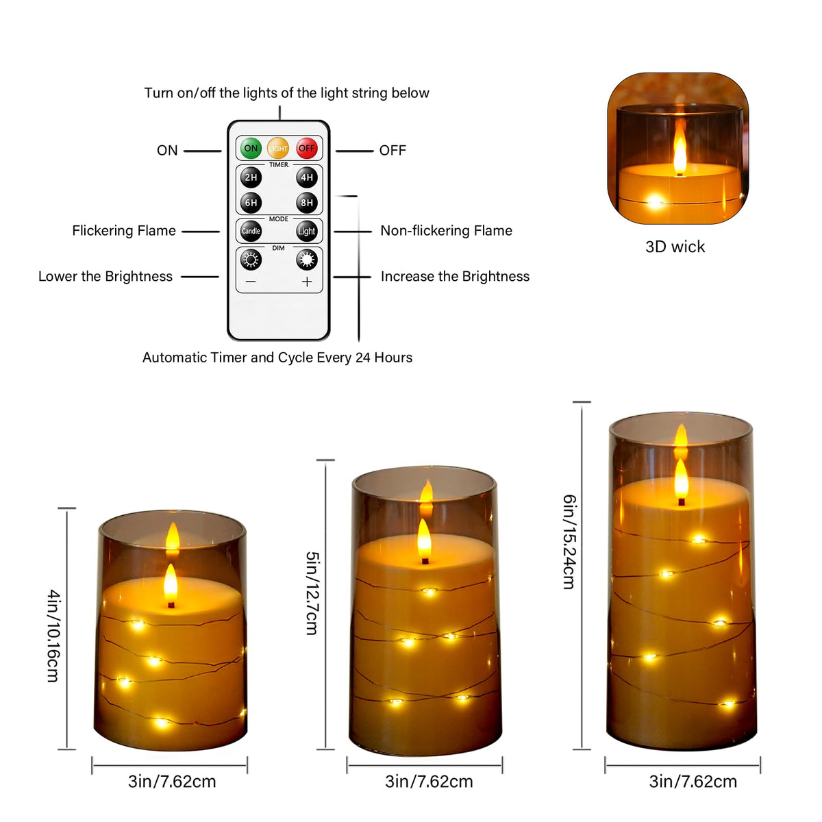 kakoya Flameless LED Candles with Timer 5 Pc Flickering Flameless Candles for Romantic Ambiance and Home Decoration Stable Acrylic Shell,with Embedded Star String，Battery Operated Candles（Grey）