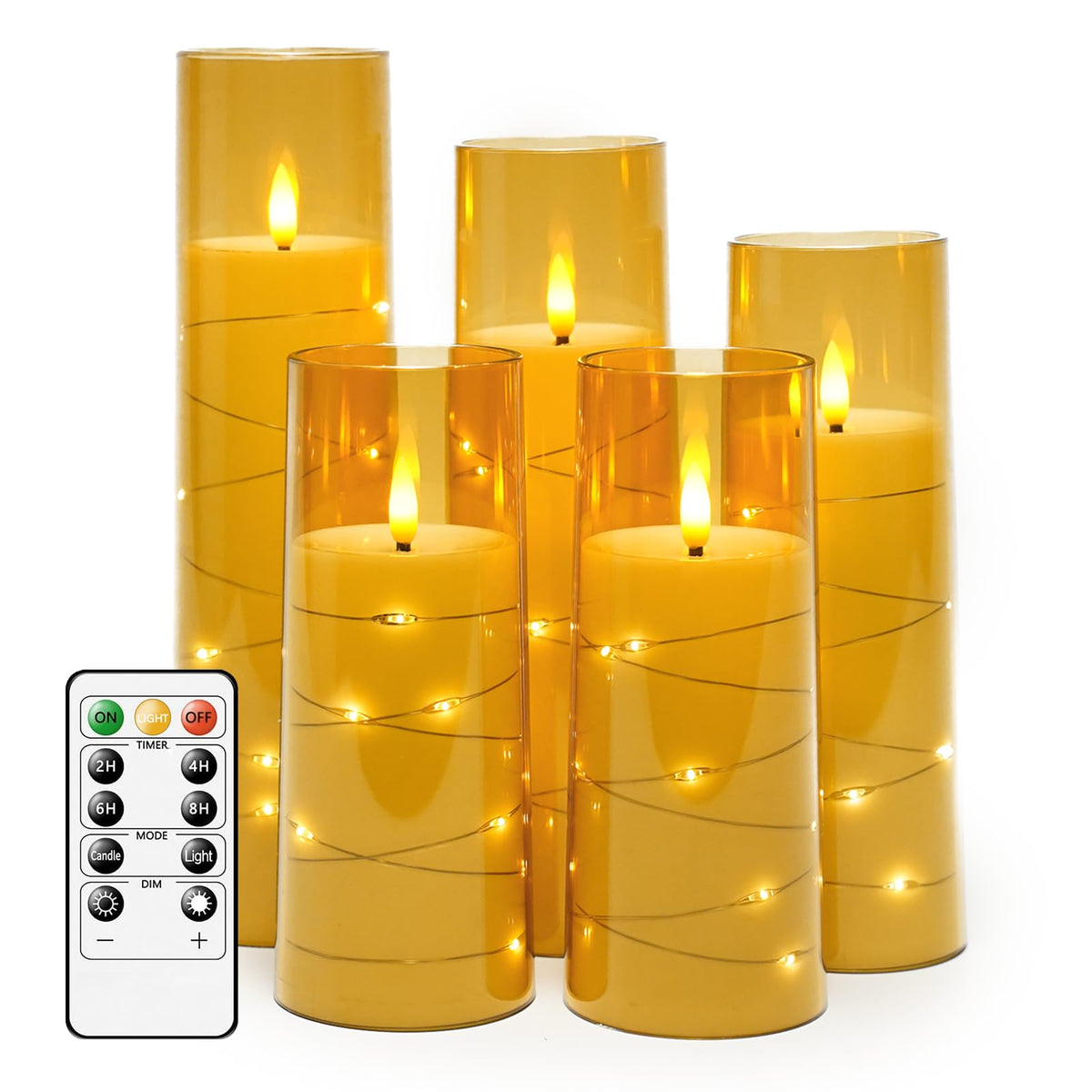 kakoya Flameless LED Candles with Timer 5 Pc Flickering Flameless Candles for Romantic Ambiance and Home Decoration Stable Acrylic Shell,with Embedded Star String，Battery Operated Candles（Grey）