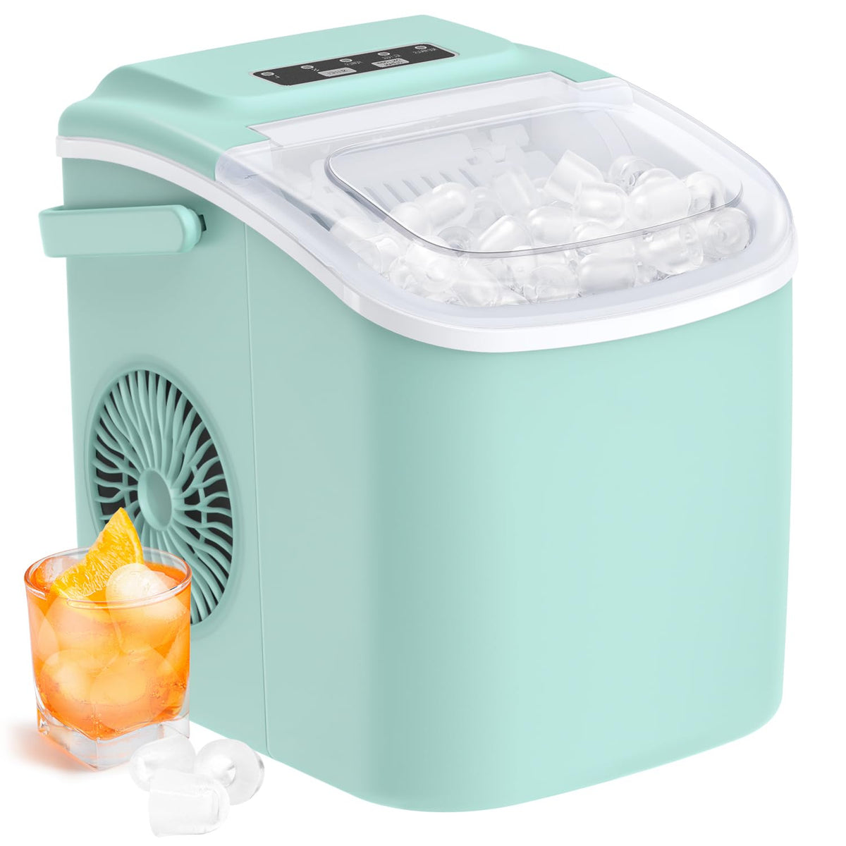 Silonn Ice Maker Countertop, Portable Ice Machine with Carry Handle, Self-Cleaning Ice Makers with Basket and Scoop, 9 Cubes in 6 Mins, 26 lbs per Day, Ideal for Home, Kitchen, Camping, RV