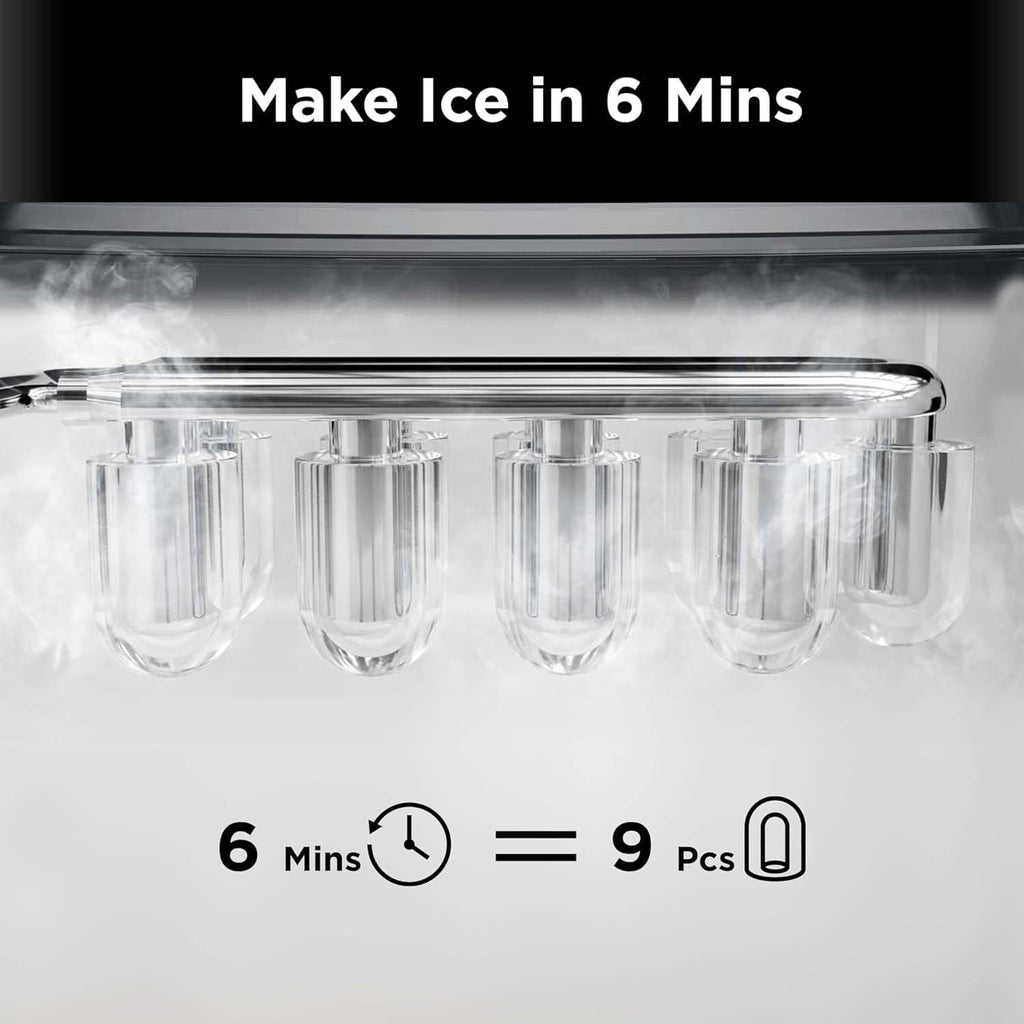 Silonn Ice Maker Countertop, Portable Ice Machine with Carry Handle, Self-Cleaning Ice Makers with Basket and Scoop, 9 Cubes in 6 Mins, 26 lbs per Day, Ideal for Home, Kitchen, Camping, RV