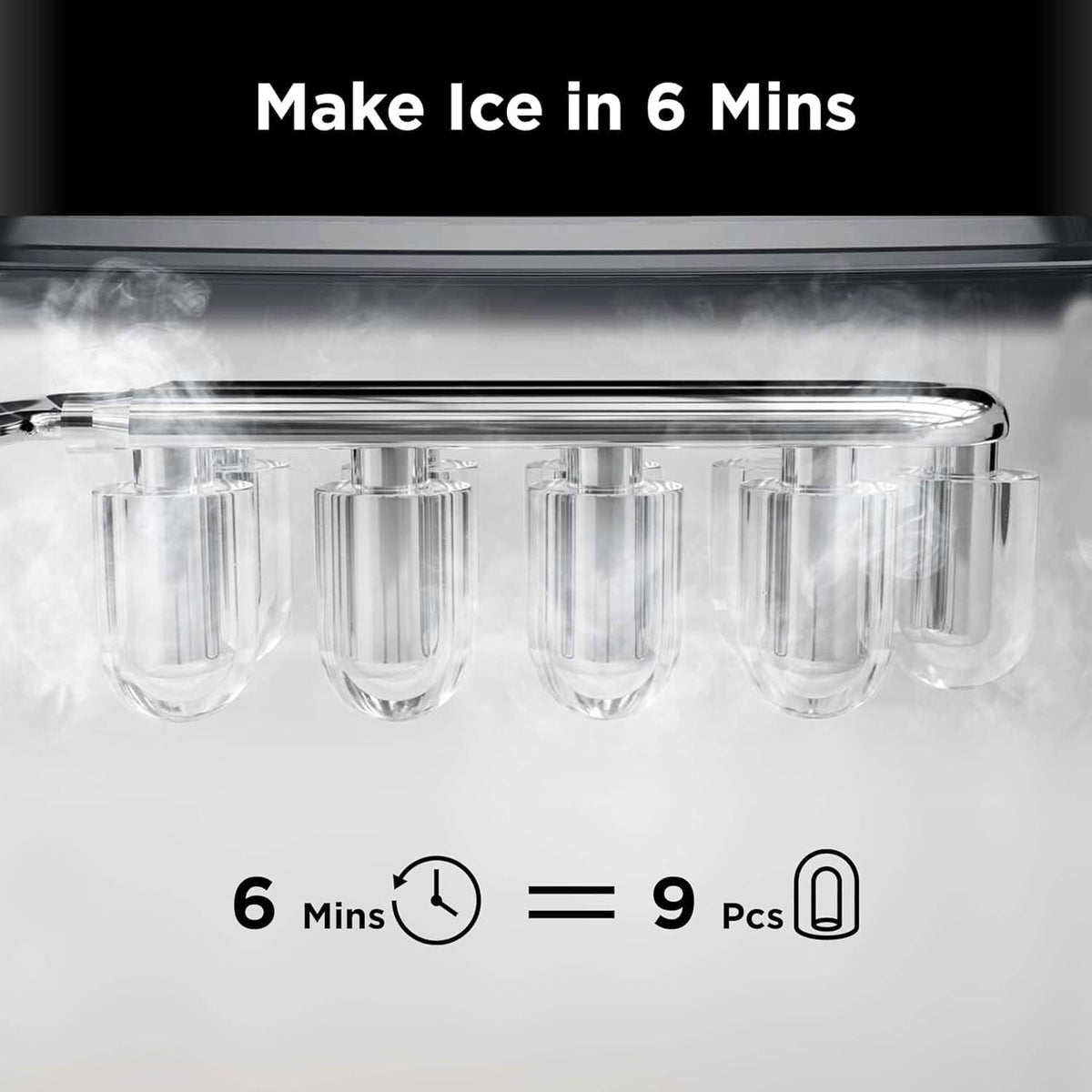 Silonn Ice Maker Countertop, Portable Ice Machine with Carry Handle, Self-Cleaning Ice Makers with Basket and Scoop, 9 Cubes in 6 Mins, 26 lbs per Day, Ideal for Home, Kitchen, Camping, RV
