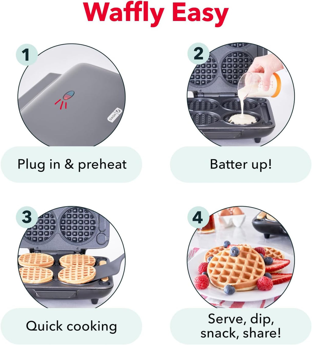 Dash Multi Mini Waffle Maker, Makes 4 Waffles at Once, Graphite
