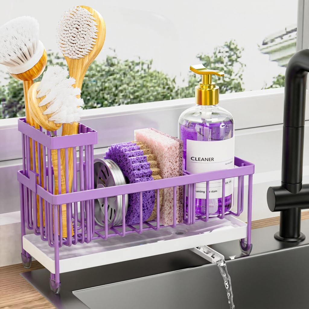 Cisily Sponge Holder for Kitchen Sink, Sink Organizer with Brush Holder