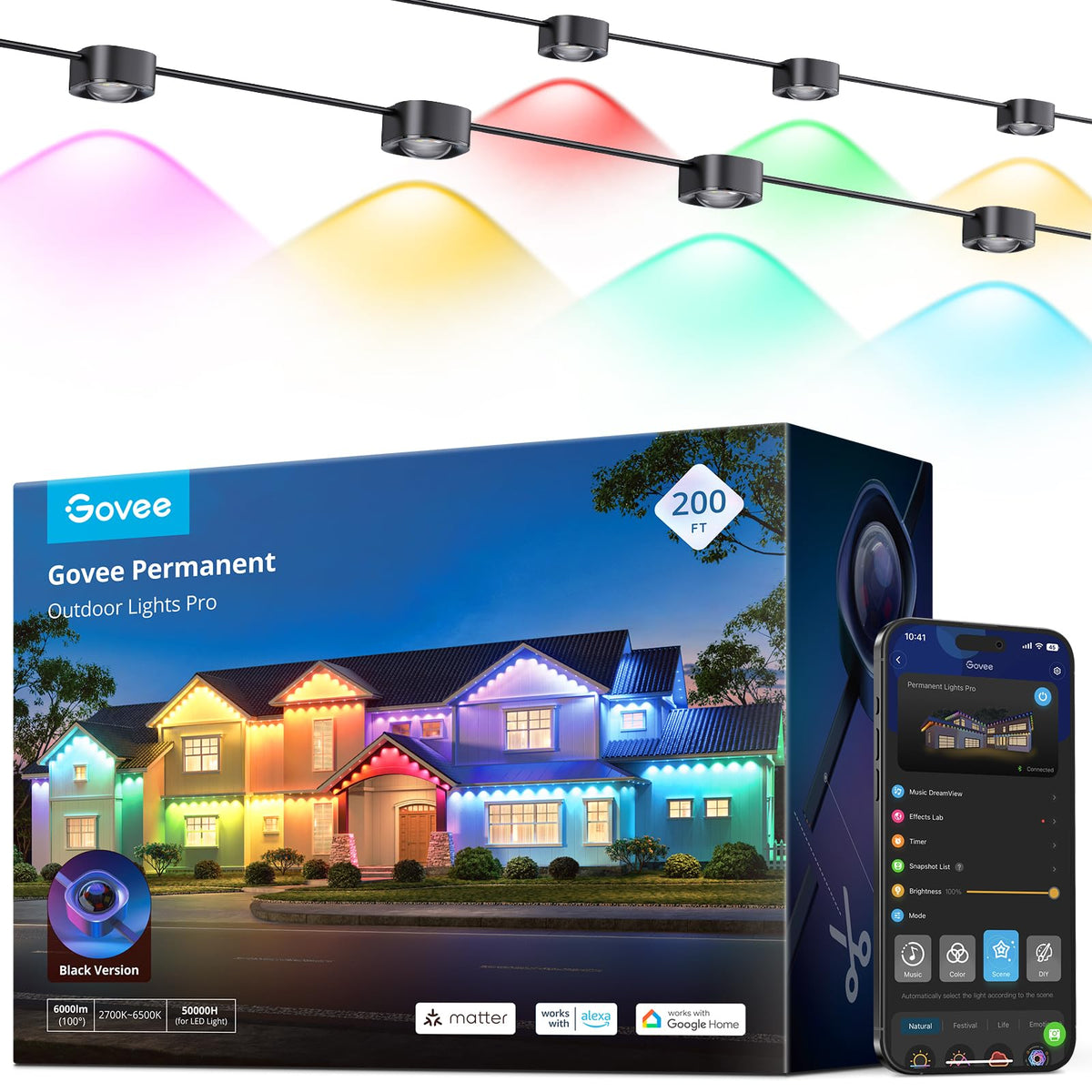 Govee Permanent Outdoor Lights Pro, 200ft with 120 RGBIC LED Lights, White