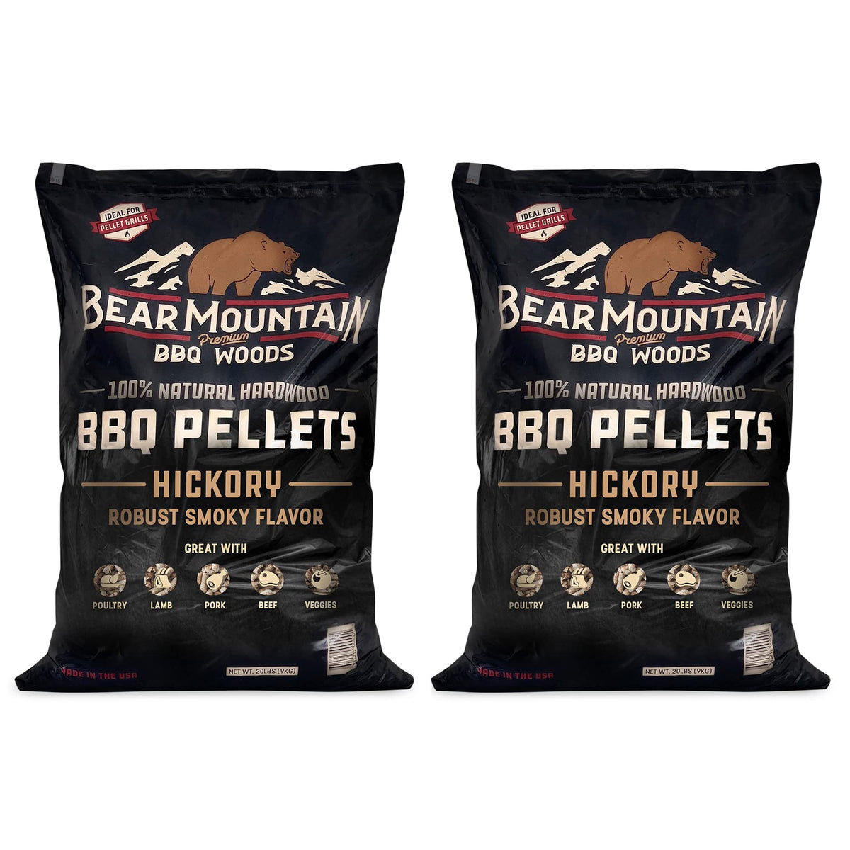 Bear Mountain 2-Pack All Natural Wood Pellets for Smoker, Grill & BBQ, 20 Lbs, Cherry - Premium Hardwood Barbecue Pellets for Indoor and Outdoor Grilling