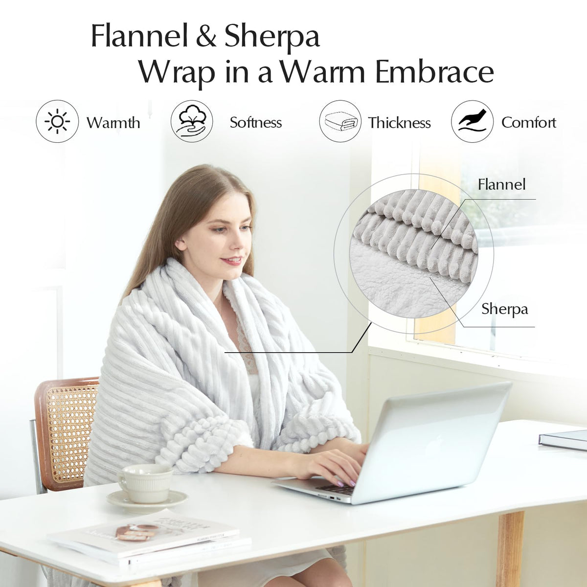 SNUGSUN Heated Blanket Throw Size, Soft and Cozy Electric Heating Blanket for Bed, Automatic Safety System 6 Heating Levels & 4 Hours Auto-Off Gift for Grandma,50" x 60" London Grey
