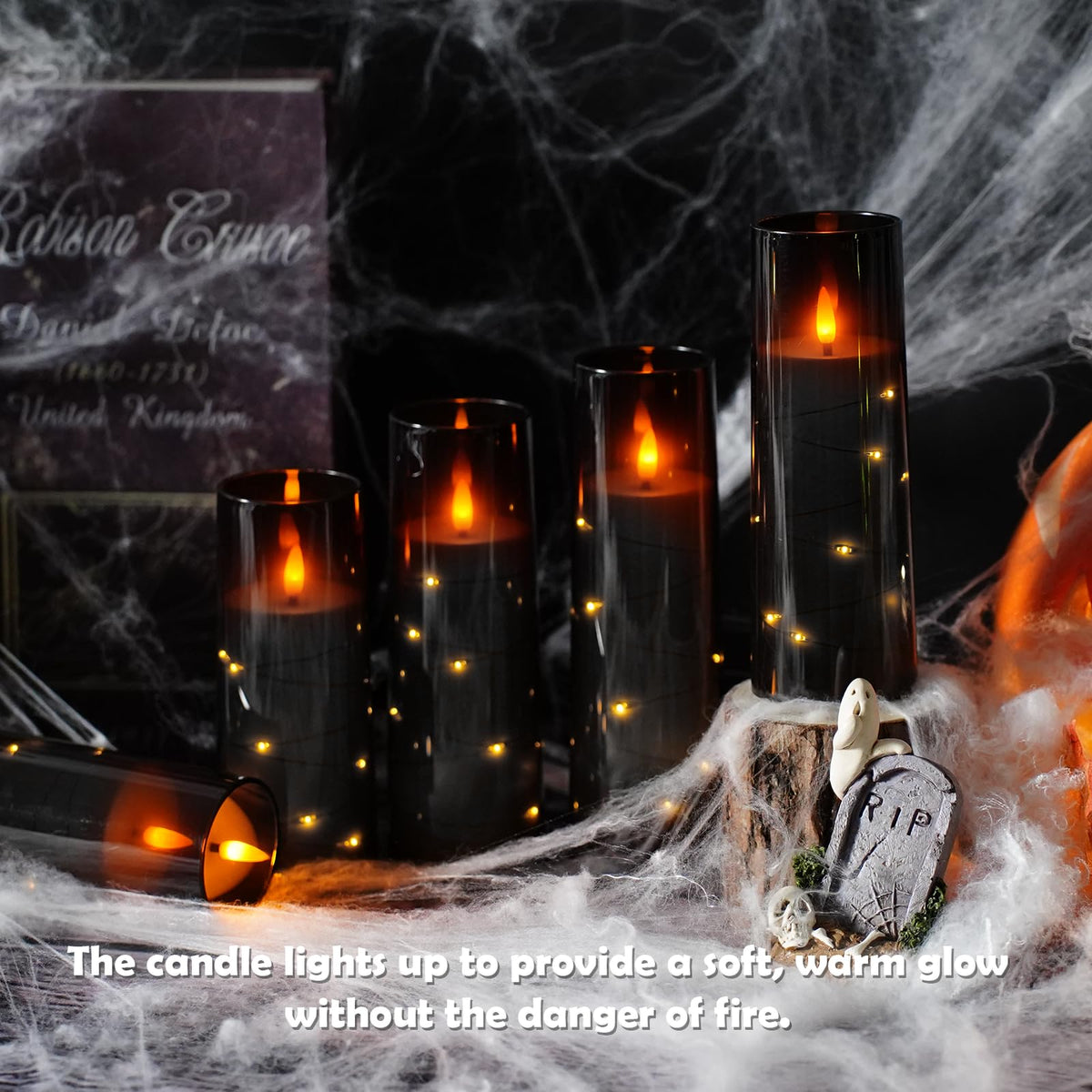 kakoya Flameless LED Candles with Timer 5 Pc Flickering Flameless Candles for Romantic Ambiance and Home Decoration Stable Acrylic Shell,with Embedded Star String，Battery Operated Candles（Grey）
