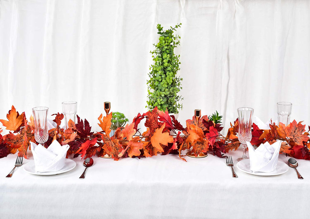 DearHouse 2 Pack Fall Garland Maple Leaf, 5.9Ft/Piece Hanging Vine Garland Artificial Autumn Foliage Garland Thanksgiving Decor for Home Wedding Fireplace Party Christmas (Green)