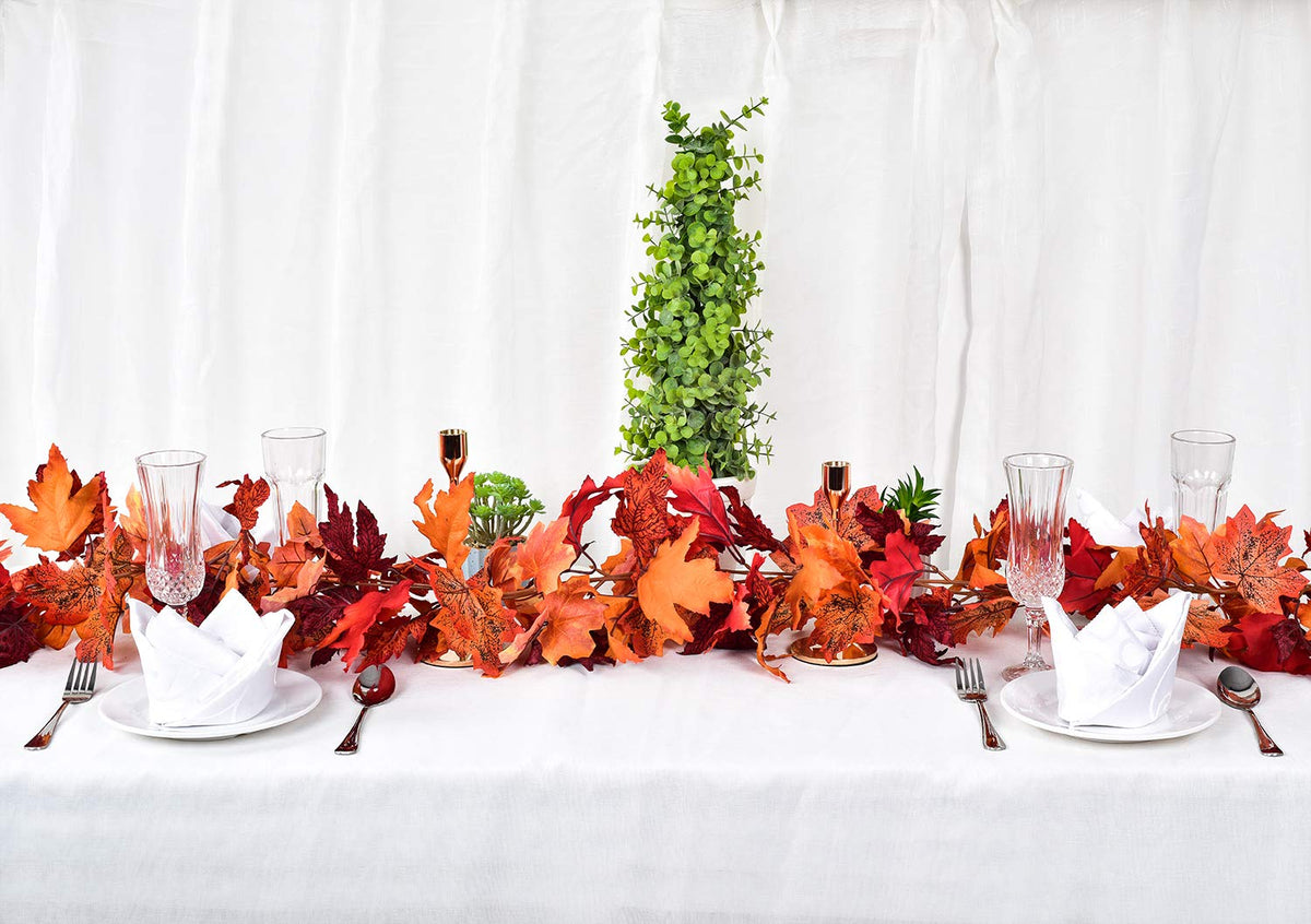 DearHouse 2 Pack Fall Garland Maple Leaf, 5.9Ft/Piece Hanging Vine Garland Artificial Autumn Foliage Garland Thanksgiving Decor for Home Wedding Fireplace Party Christmas (Green)