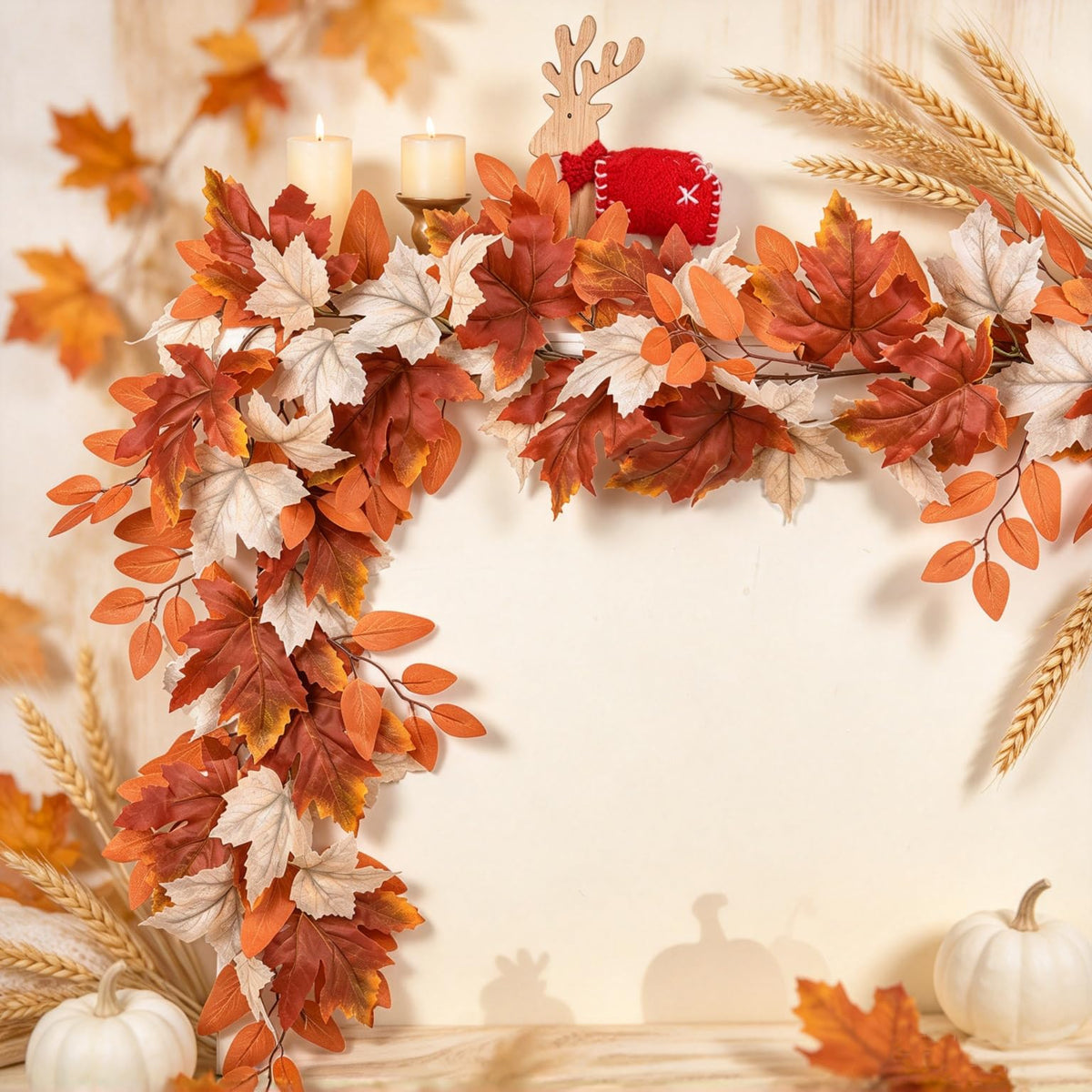 DearHouse 2 Pack Fall Garland Maple Leaf, 5.9Ft/Piece Hanging Vine Garland Artificial Autumn Foliage Garland Thanksgiving Decor for Home Wedding Fireplace Party Christmas (Green)