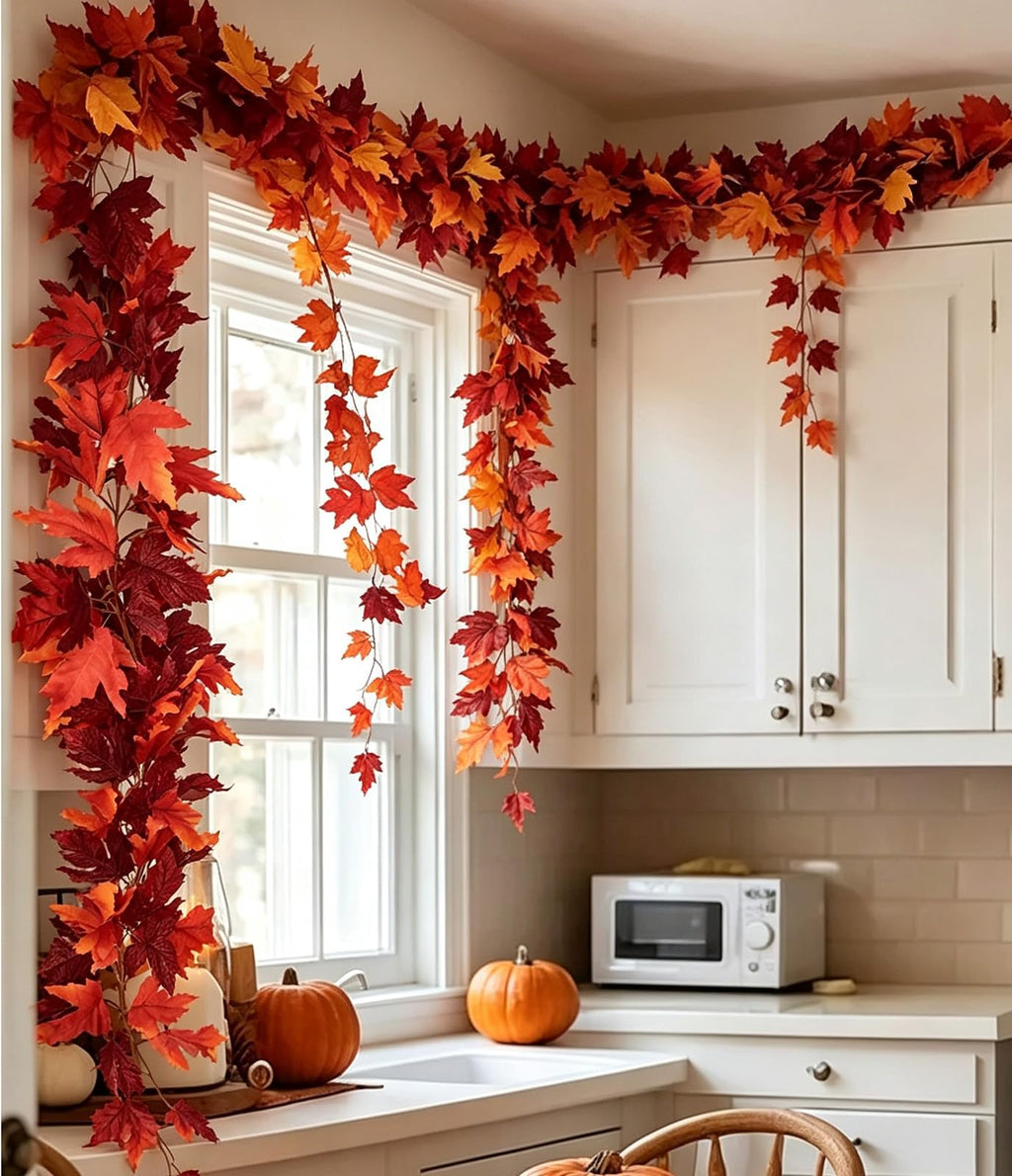 DearHouse 2 Pack Fall Garland Maple Leaf, 5.9Ft/Piece Hanging Vine Garland Artificial Autumn Foliage Garland Thanksgiving Decor for Home Wedding Fireplace Party Christmas (Green)