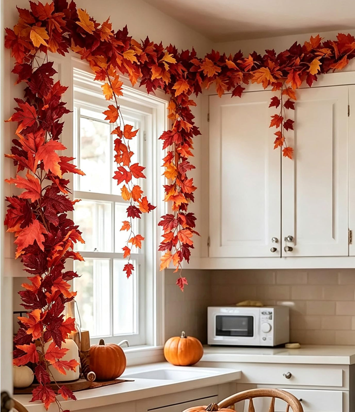 DearHouse 2 Pack Fall Garland Maple Leaf, 5.9Ft/Piece Hanging Vine Garland Artificial Autumn Foliage Garland Thanksgiving Decor for Home Wedding Fireplace Party Christmas (Green)