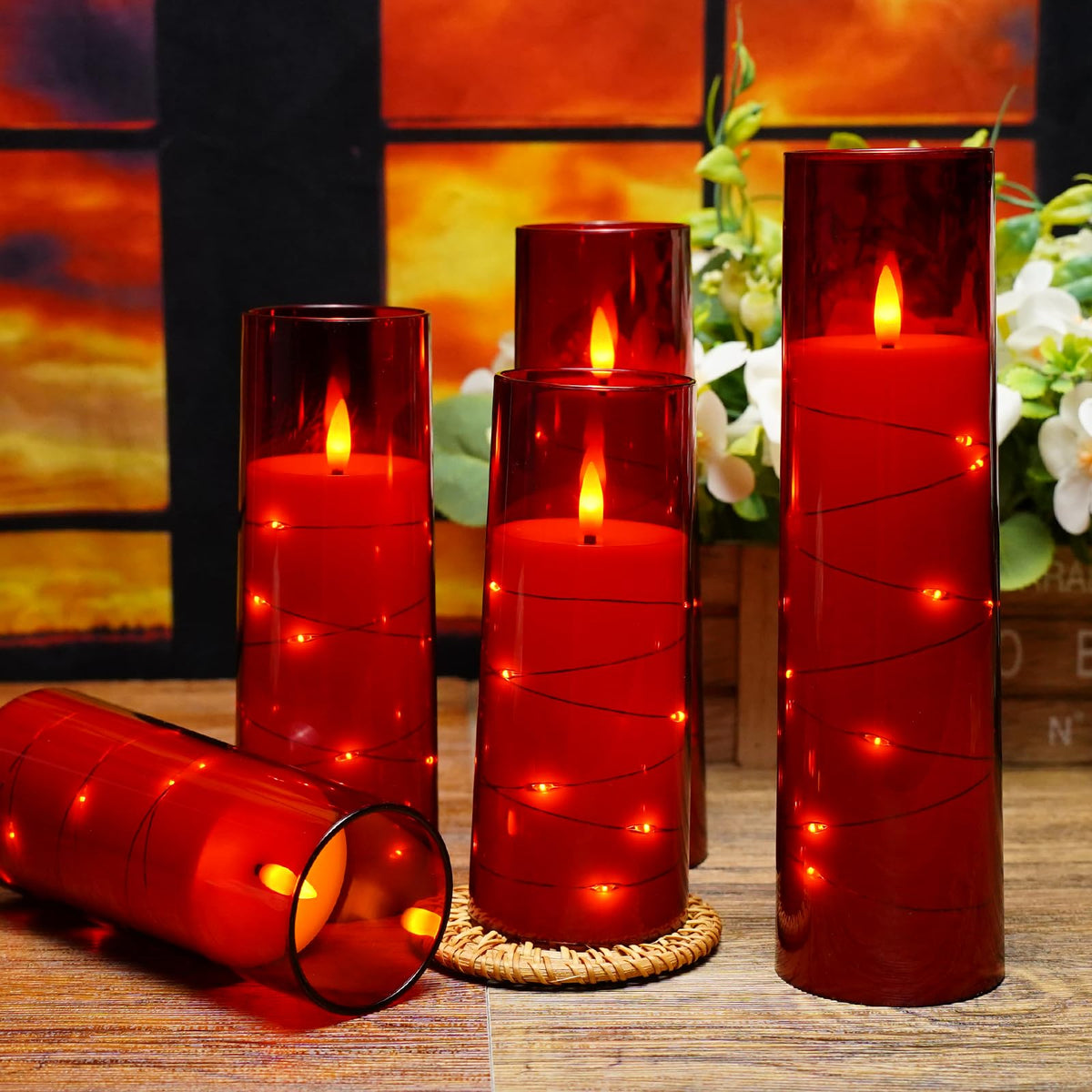 kakoya Flameless LED Candles with Timer 5 Pc Flickering Flameless Candles for Romantic Ambiance and Home Decoration Stable Acrylic Shell,with Embedded Star String，Battery Operated Candles（Grey）