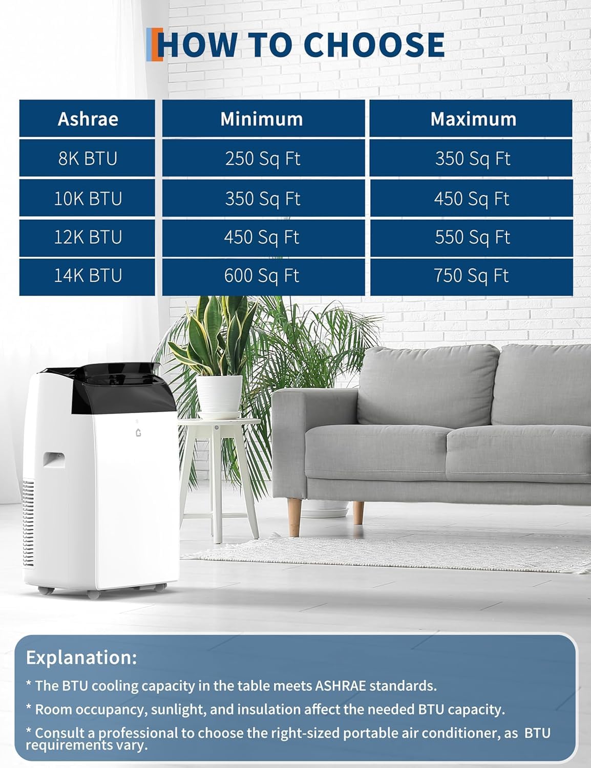 Garvee 3-in-1 Portable Air Conditioner, 14000 BTU (10200 BTU SACC) AC Unit