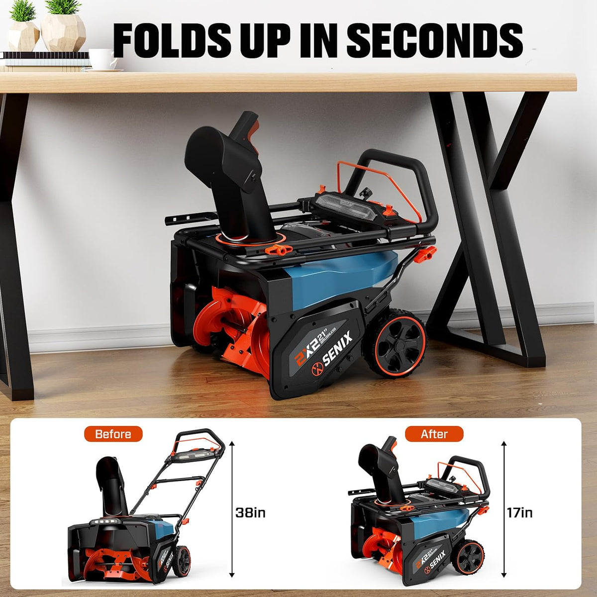 SENIX 40V 21-Inch Cordless Snow Blower with Variable-Speed Steel Auger