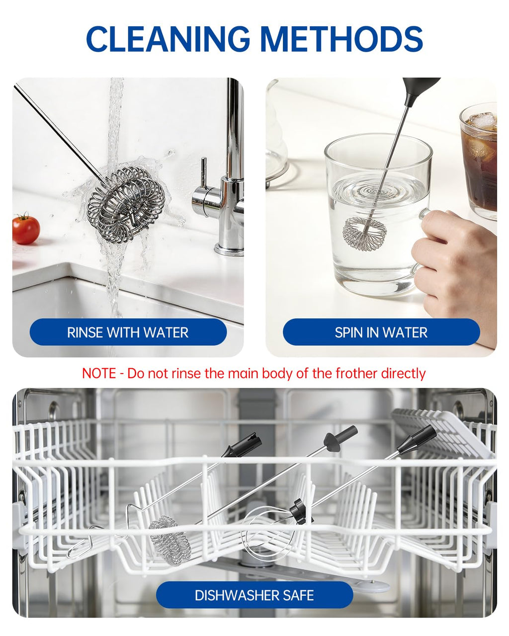 CIRCLE JOY Rechargeable Handheld Milk Frother Wand with Stand, 3 Variable Speeds, 3 Whisks and Storage Box, Electric Drink Mixer for Latte, Cappuccino, Hot Chocolate, Eggs and Protein Powder, Black