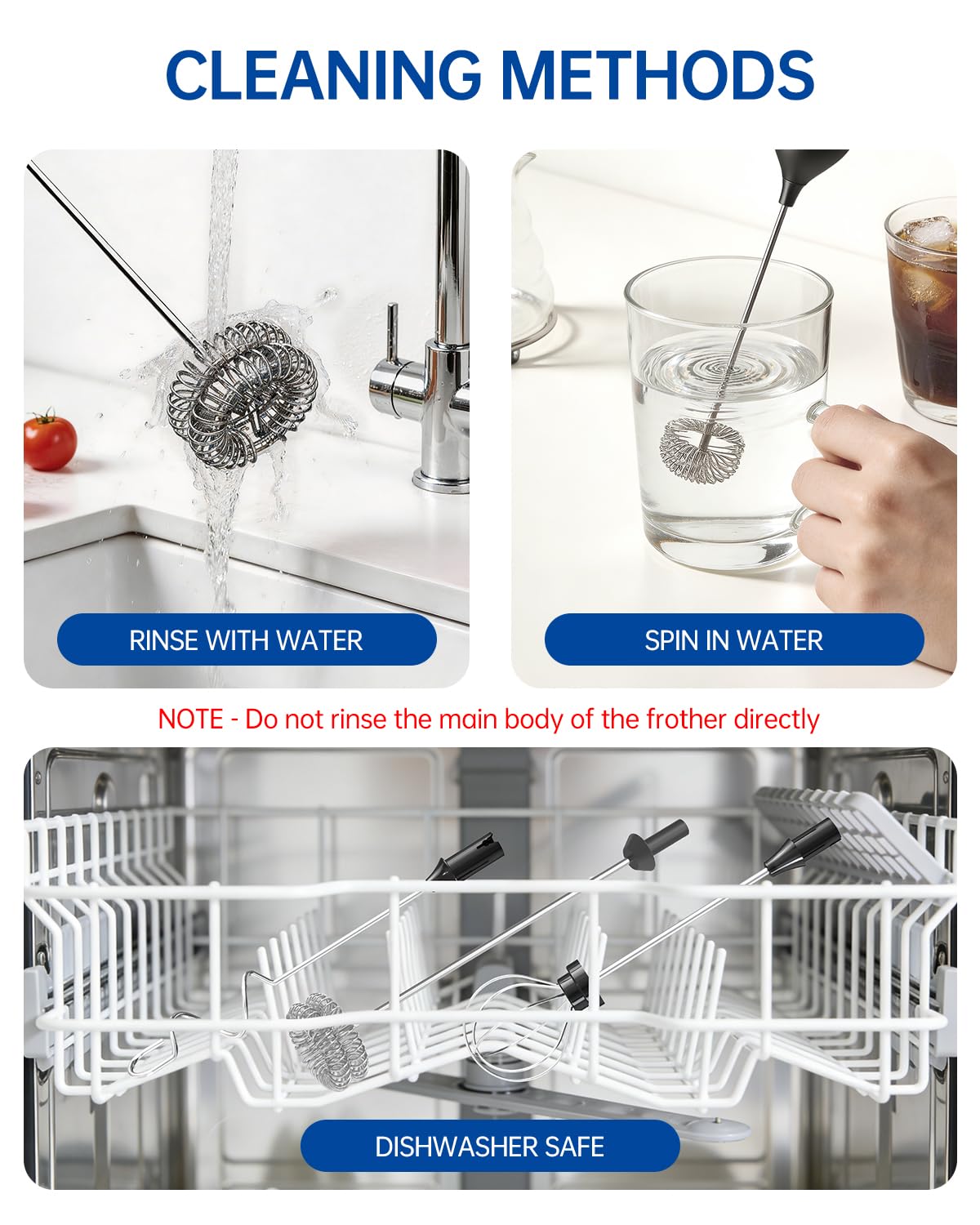 CIRCLE JOY Rechargeable Handheld Milk Frother Wand with Stand, 3 Variable Speeds, 3 Whisks and Storage Box, Electric Drink Mixer for Latte, Cappuccino, Hot Chocolate, Eggs and Protein Powder, Black