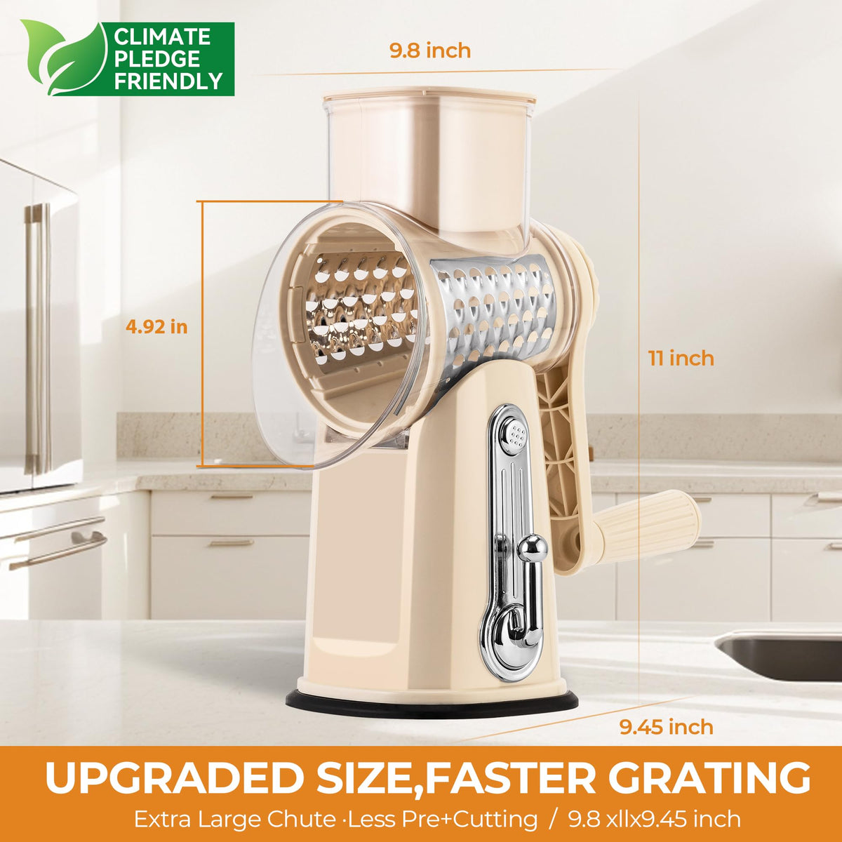 SUSTEAS Rotary Cheese Grater, Large Vegetable Food Shredder, 5 Blades