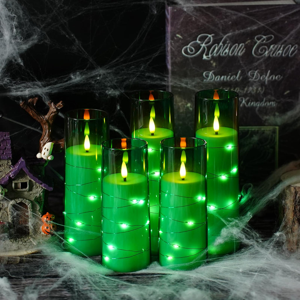 kakoya Flameless LED Candles with Timer 5 Pc Flickering Flameless Candles for Romantic Ambiance and Home Decoration Stable Acrylic Shell,with Embedded Star String，Battery Operated Candles（Grey）